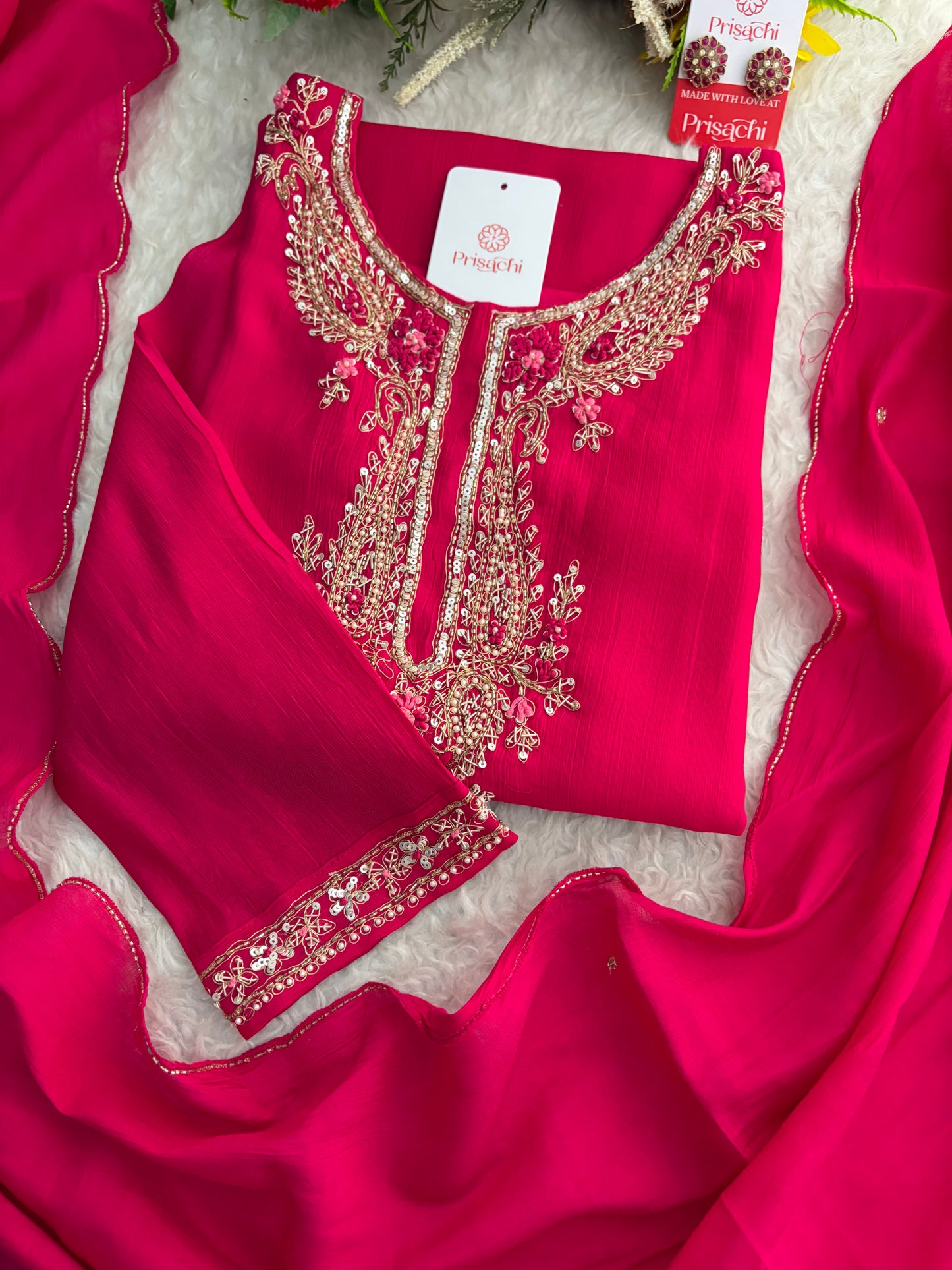 Pink Embroidered Ethnic Kurta Set for Women with Pants & Dupatta | Festive Traditional Wear
