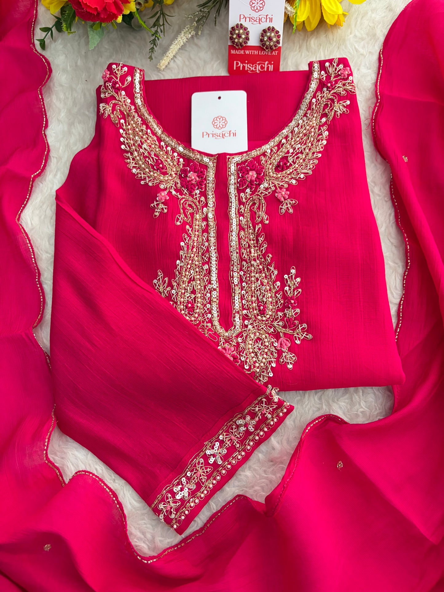 Pink Embroidered Ethnic Kurta Set for Women with Pants & Dupatta | Festive Traditional Wear