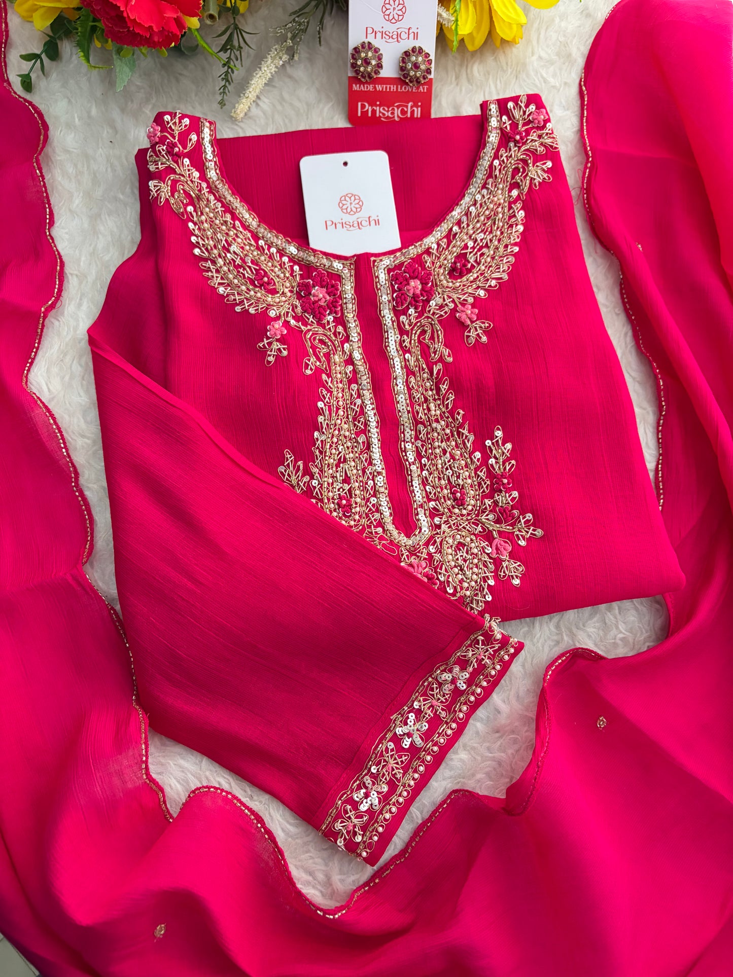 Pink Embroidered Ethnic Kurta Set for Women with Pants & Dupatta | Festive Traditional Wear