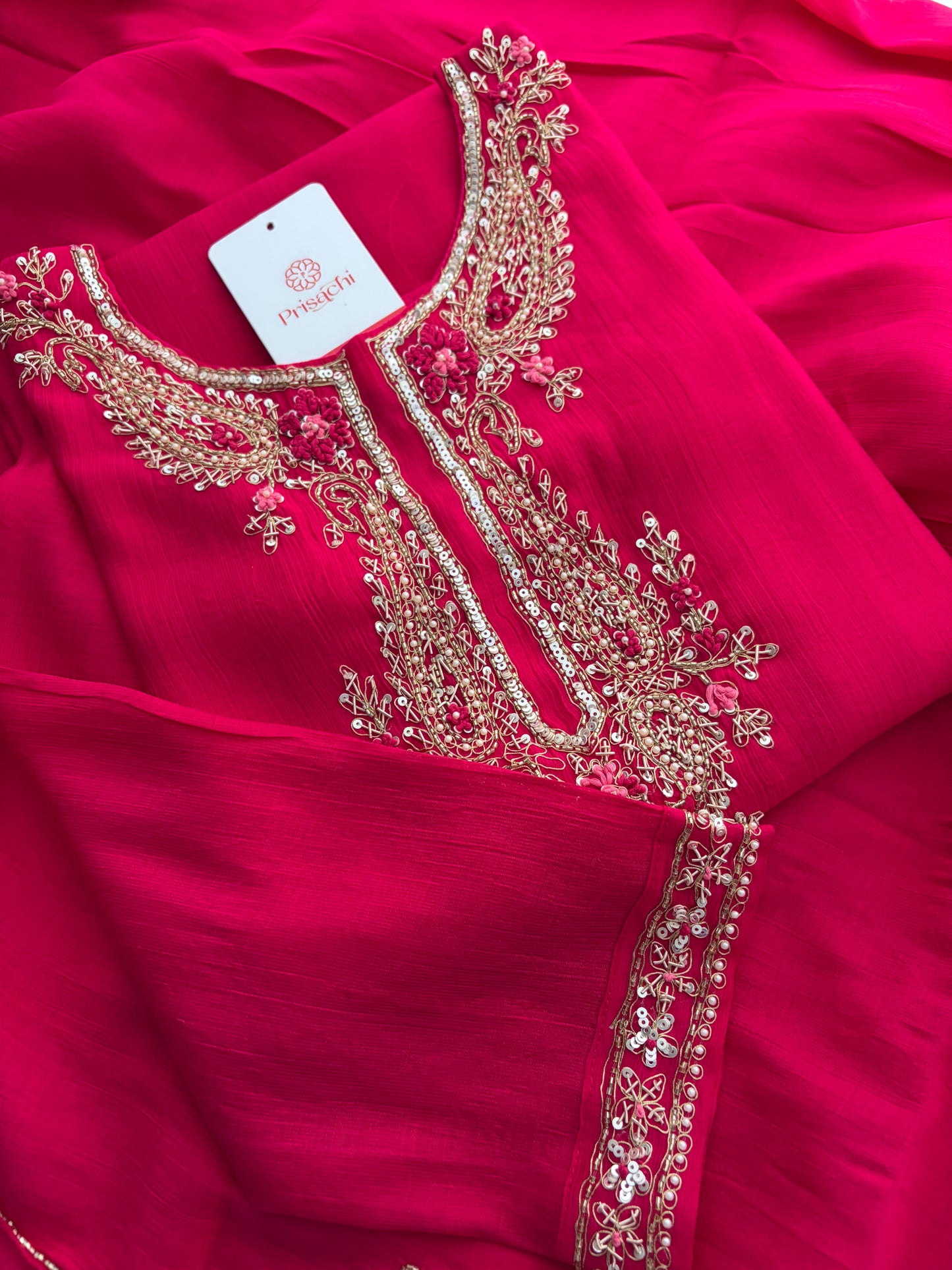 Pink Embroidered Ethnic Kurta Set for Women with Pants & Dupatta | Festive Traditional Wear