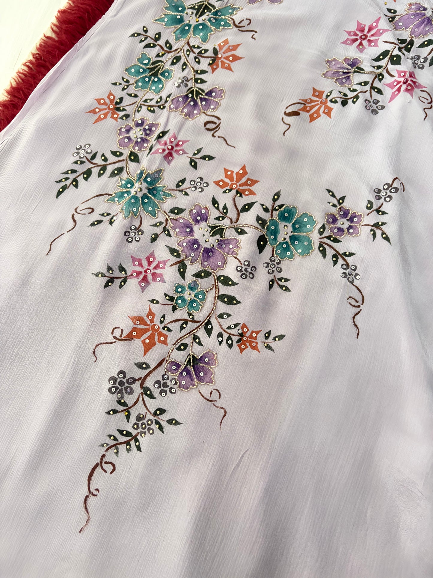 Lavender Embroidered A-Line Ethnic Kurta Set with Dupatta & Pants