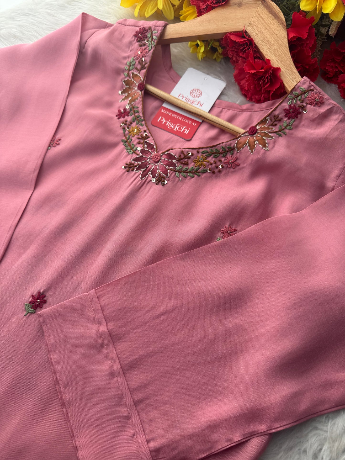 Pink Thread Embroidered Floral Printed Designer Ethnic Kurta Set with Pants & Dupatta - Prisachi Official