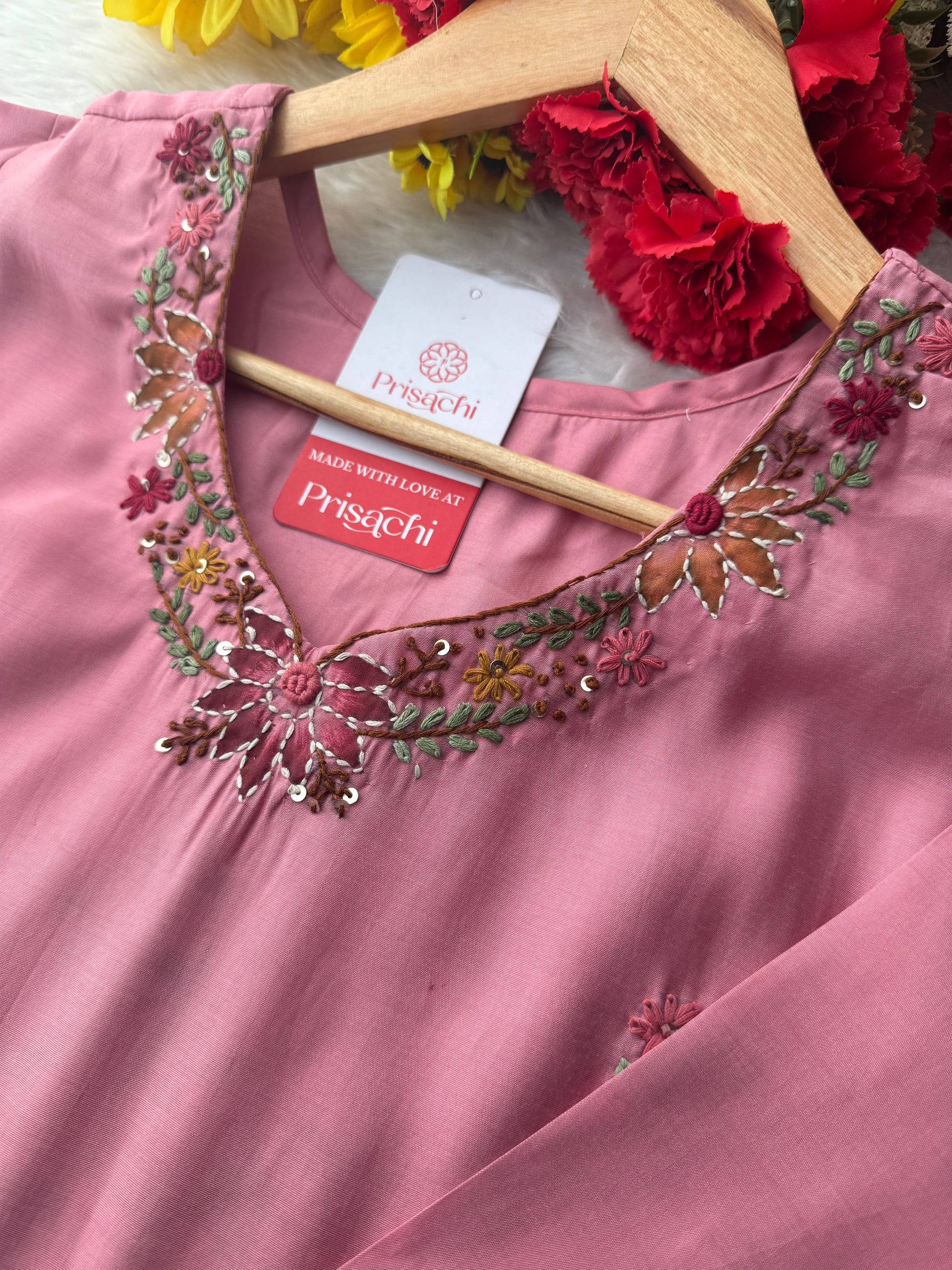 Pink Thread Embroidered Floral Printed Designer Ethnic Kurta Set with Pants & Dupatta - Prisachi Official