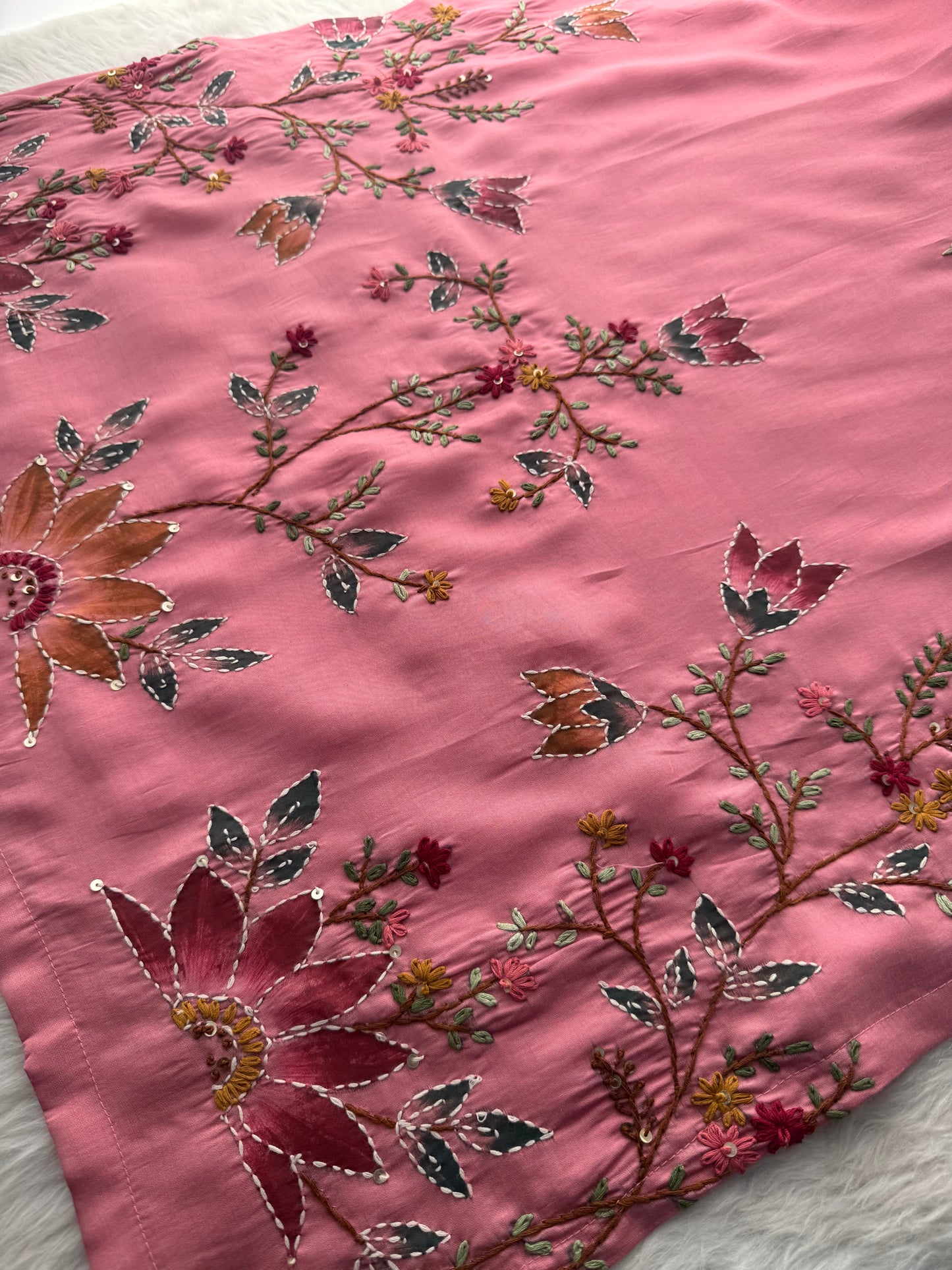 Pink Thread Embroidered Floral Printed Designer Ethnic Kurta Set with Pants & Dupatta - Prisachi Official