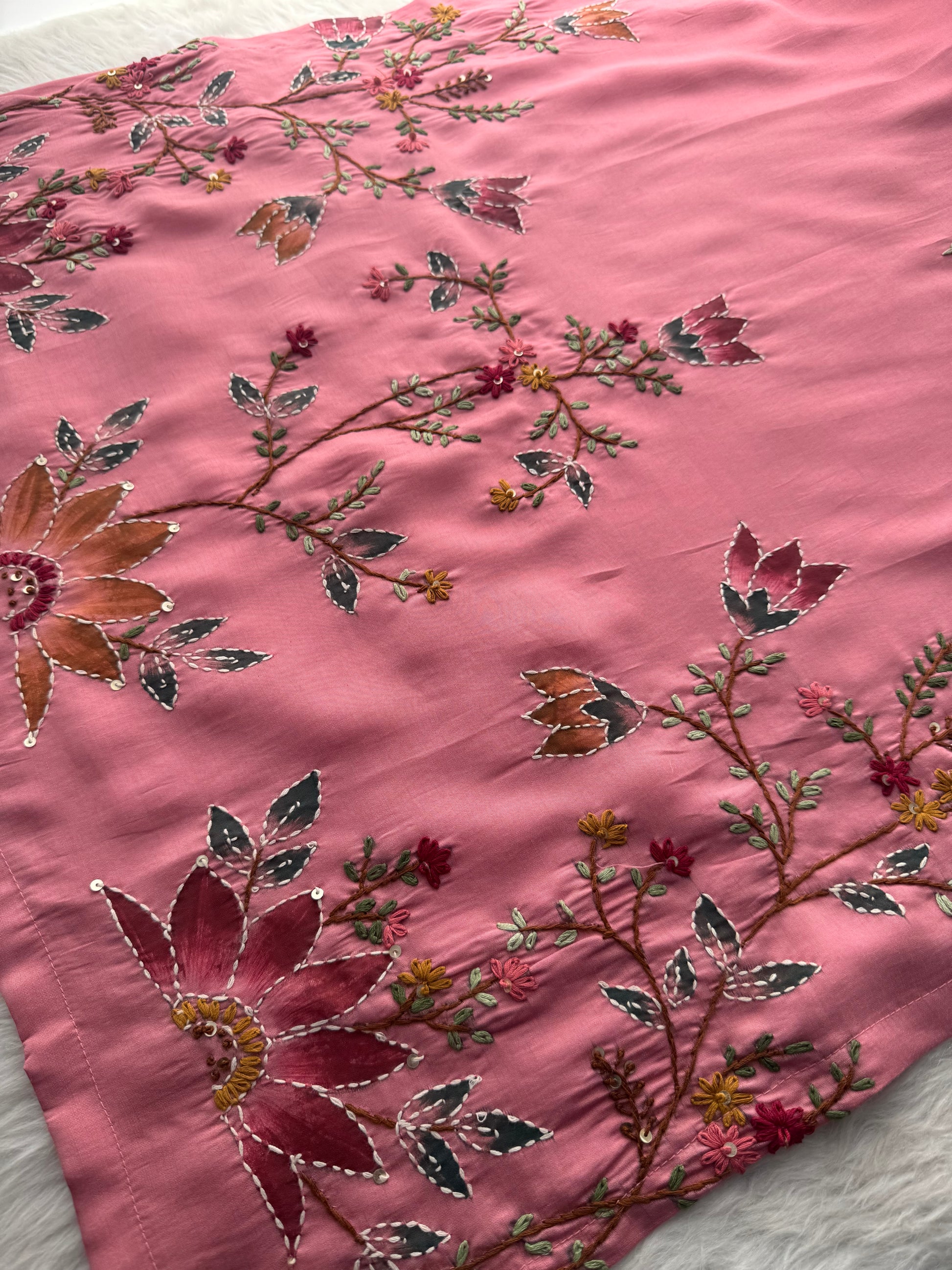 Pink Thread Embroidered Floral Printed Designer Ethnic Kurta Set with Pants & Dupatta - Prisachi Official