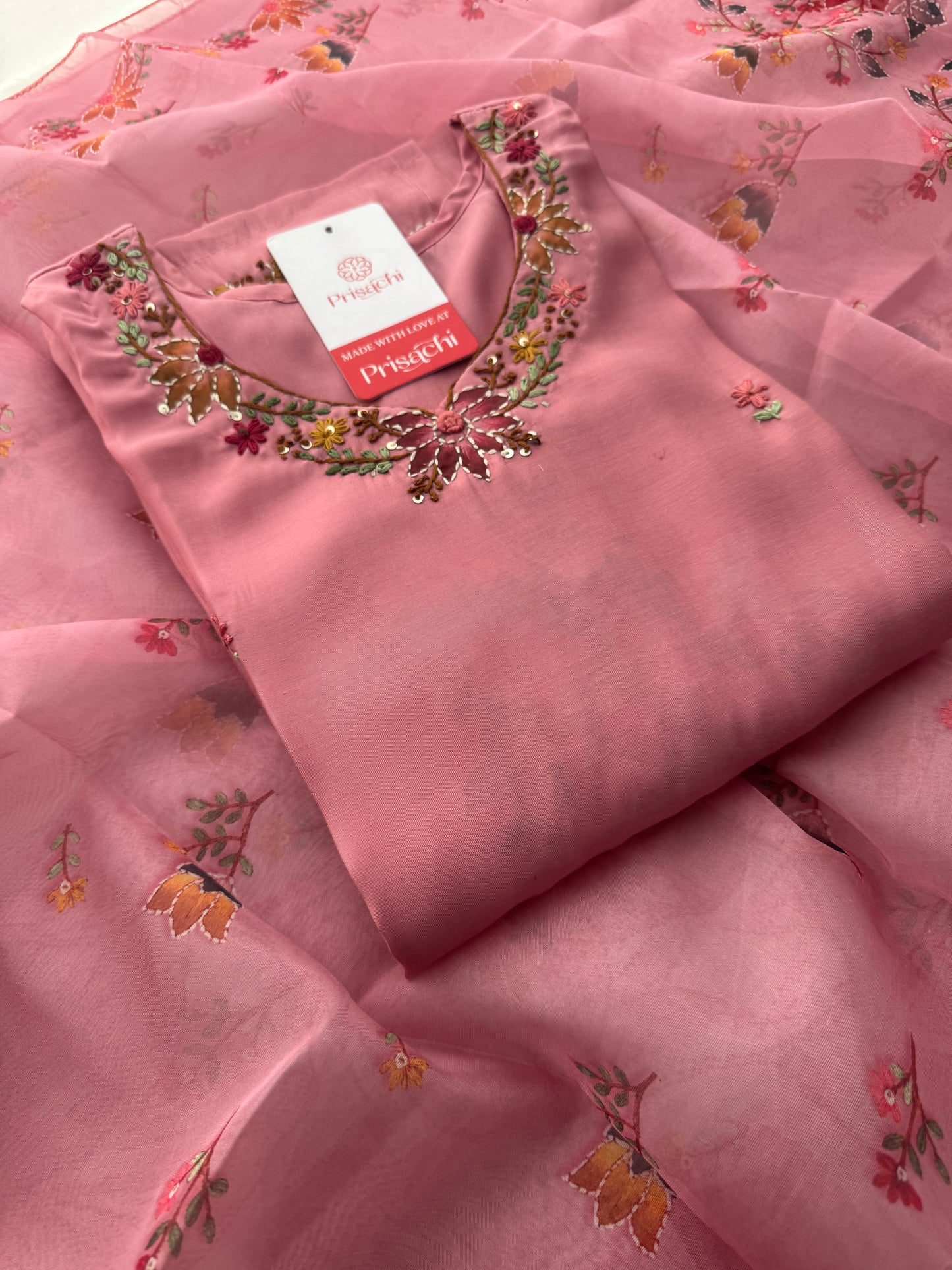 Pink Thread Embroidered Floral Printed Designer Ethnic Kurta Set with Pants & Dupatta - Prisachi Official