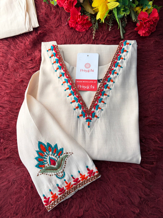 Women Thread Embroidered Kurti with Palazzo Pant Co-Ord Set | Ethnic Office & Daily Wear