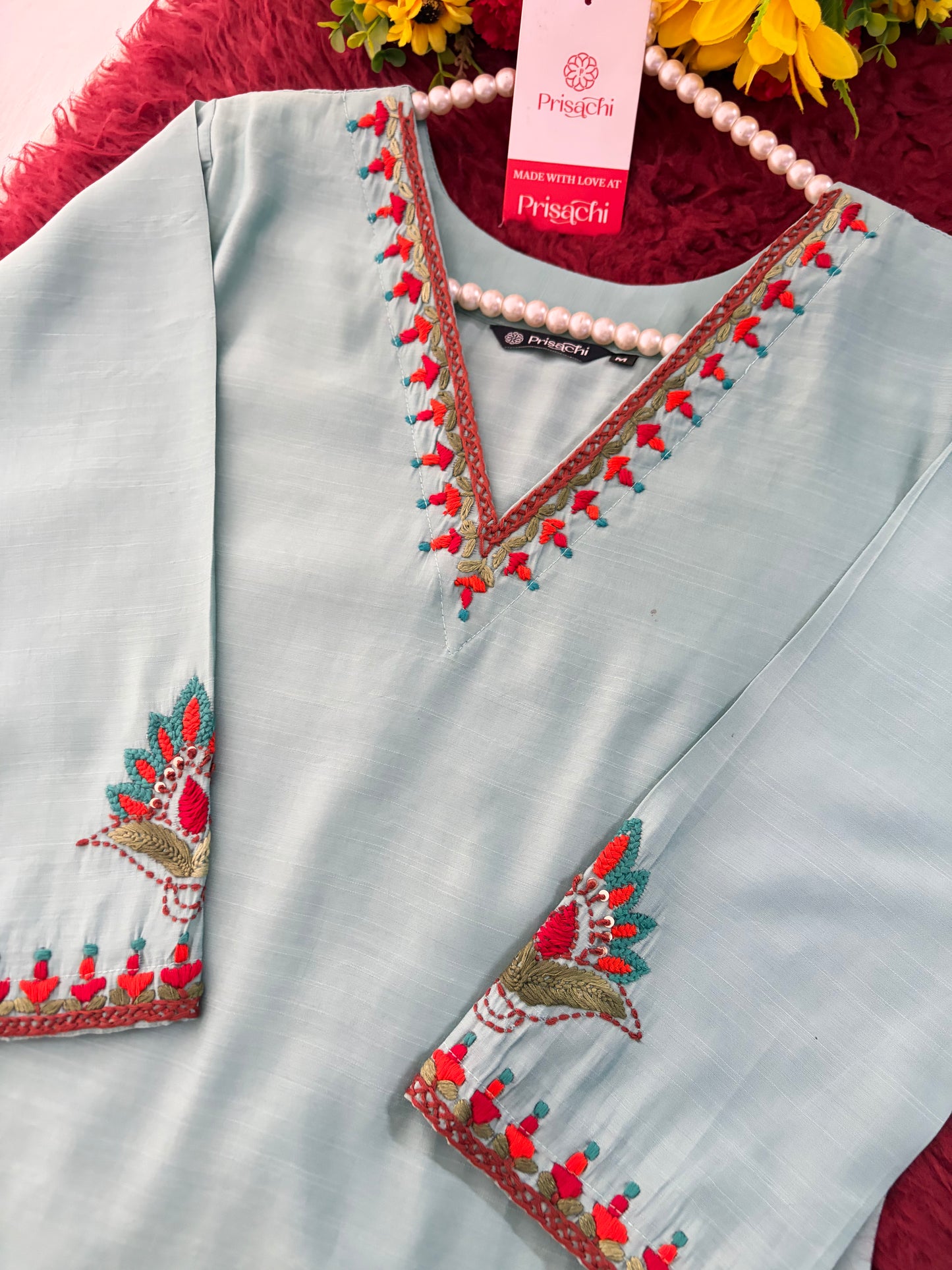 Women Thread Embroidered Kurti with Palazzo Pant Co-Ord Set | Ethnic Office & Daily Wear