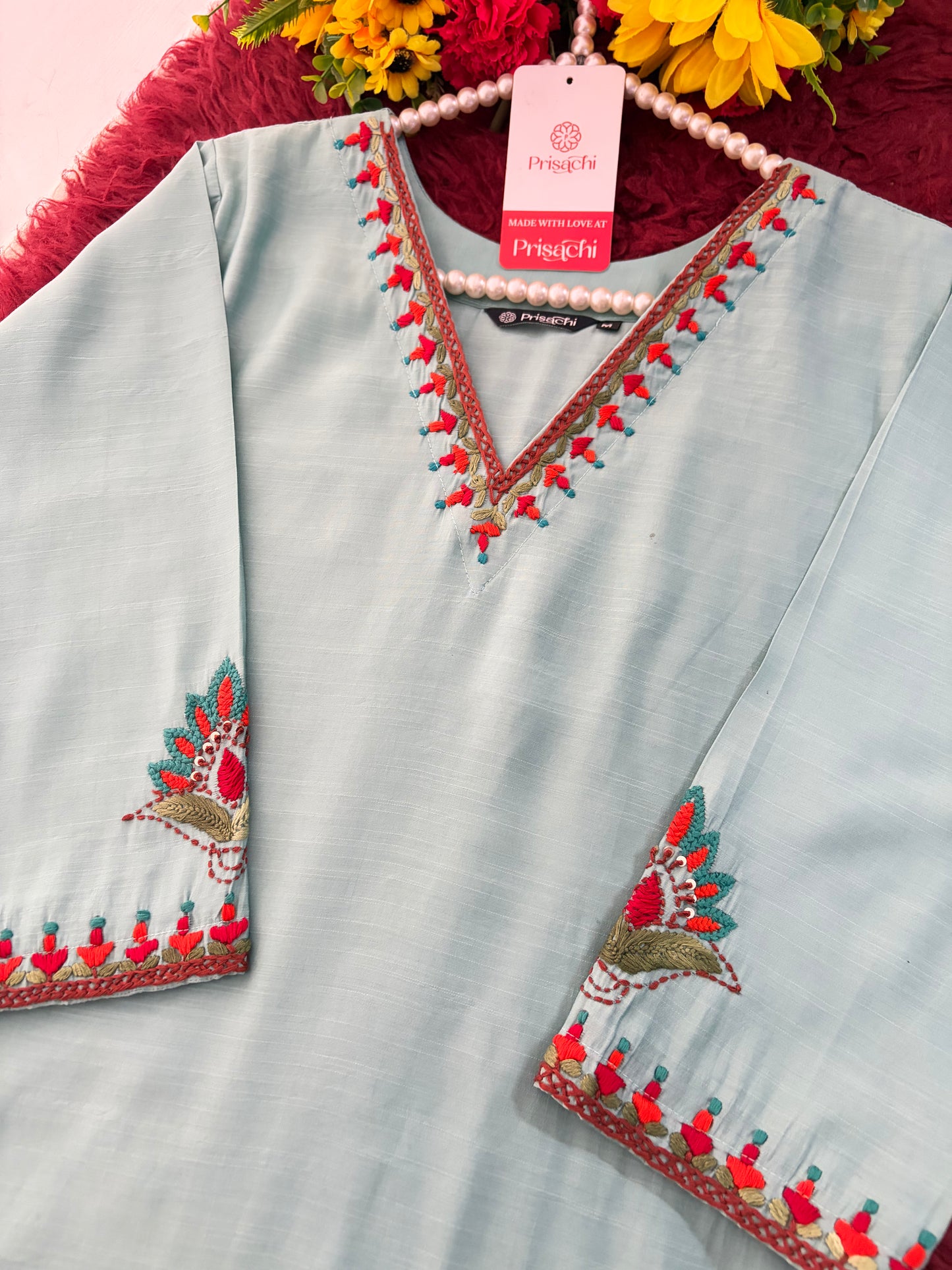 Women Thread Embroidered Kurti with Palazzo Pant Co-Ord Set | Ethnic Office & Daily Wear
