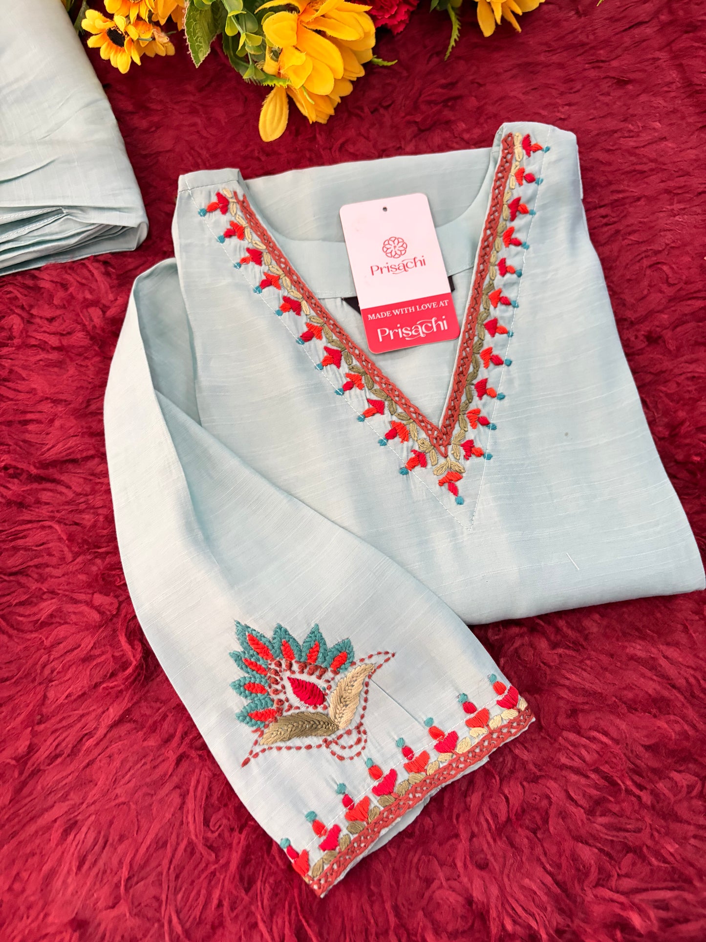 Women Thread Embroidered Kurti with Palazzo Pant Co-Ord Set | Ethnic Office & Daily Wear