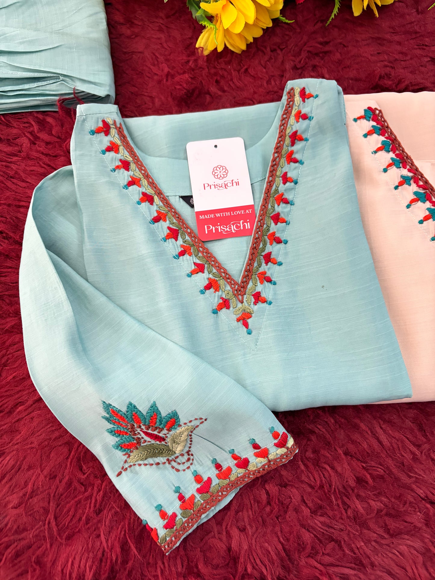 Women Thread Embroidered Kurti with Palazzo Pant Co-Ord Set | Ethnic Office & Daily Wear