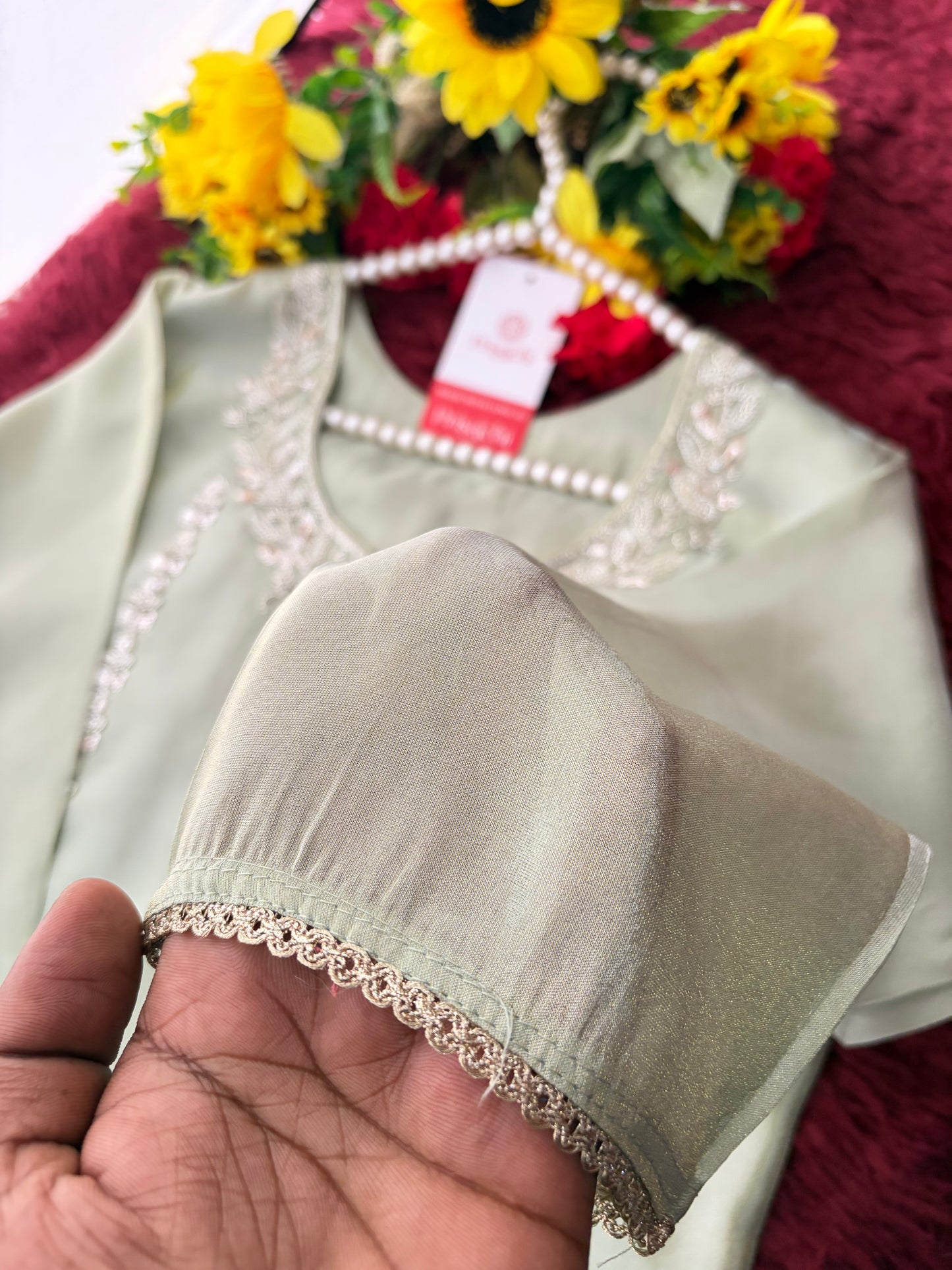 Sage Green Embroidered Kurta Set with Wide-Leg Pants & Dupatta | Festive & Party Wear Ethnic Sharara Set