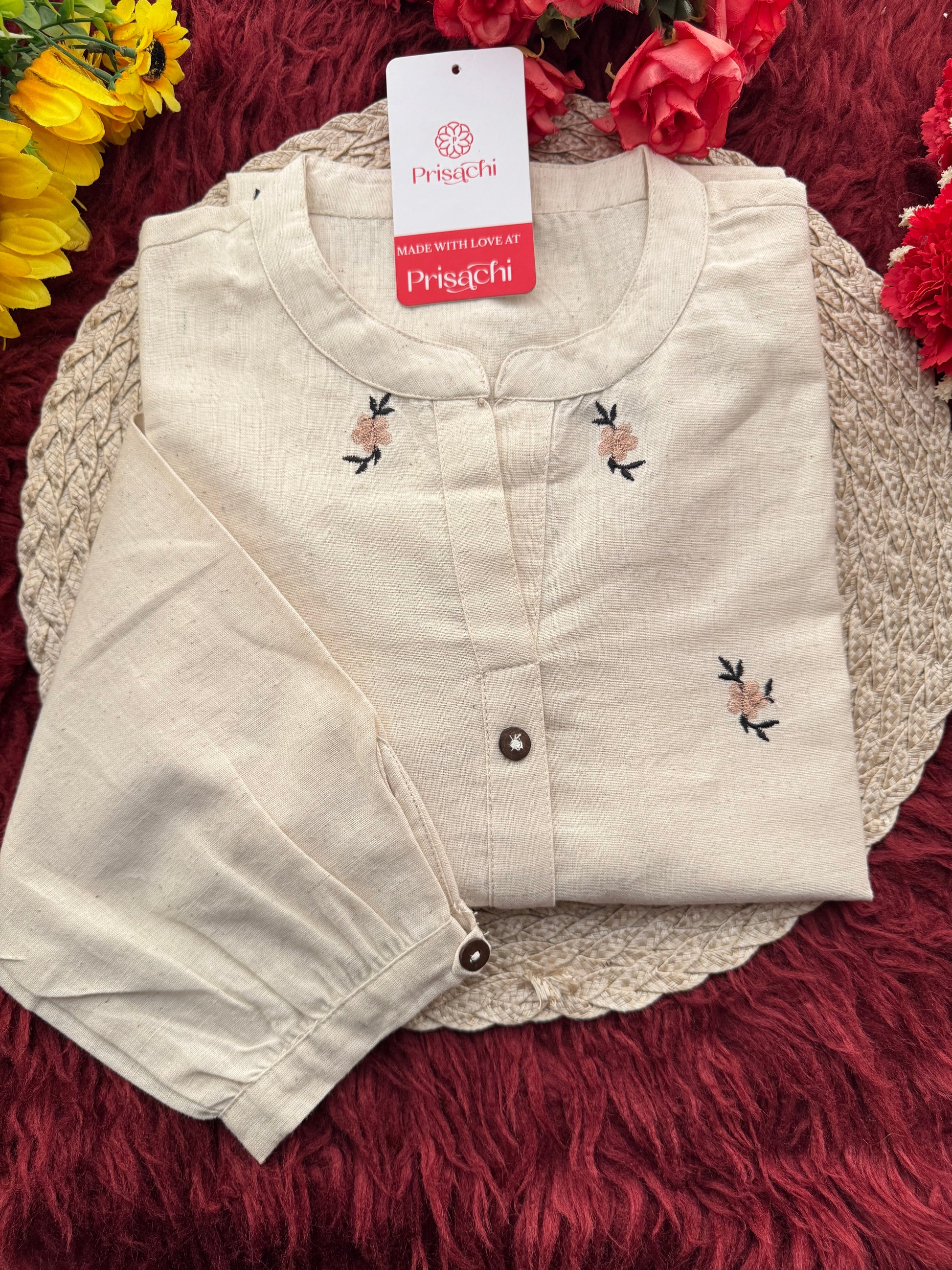 Designer Short Straight Kurti for Women | Thread Embroidered Kurta | Office, Casual & Daily Wear - Prisachi Official