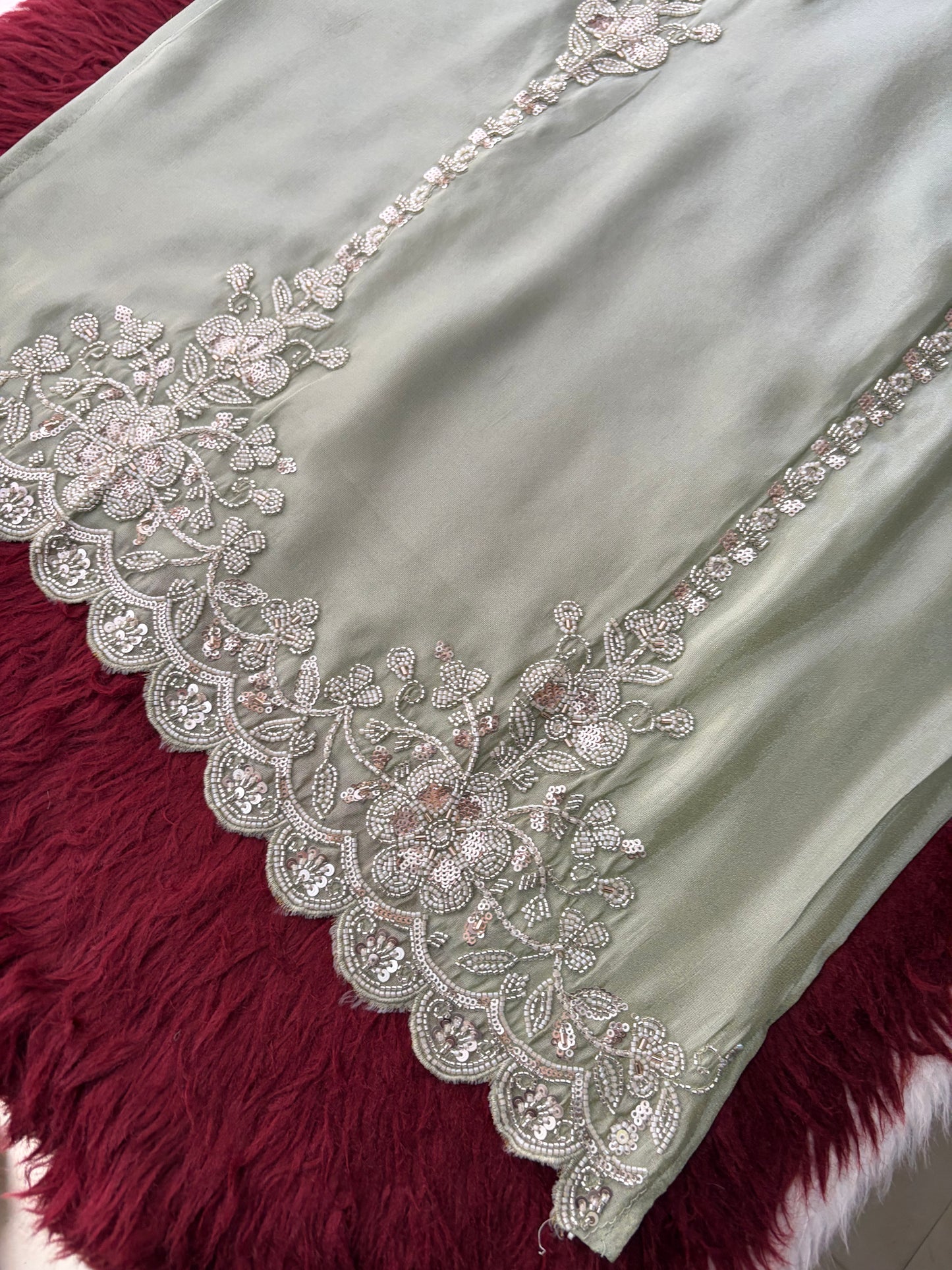Sage Green Embroidered Kurta Set with Wide-Leg Pants & Dupatta | Festive & Party Wear Ethnic Sharara Set