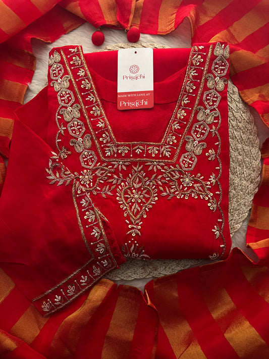Women’s Red Embroidered Sharara Suit Set with Dupatta | Festive & Wedding Ethnic Wear