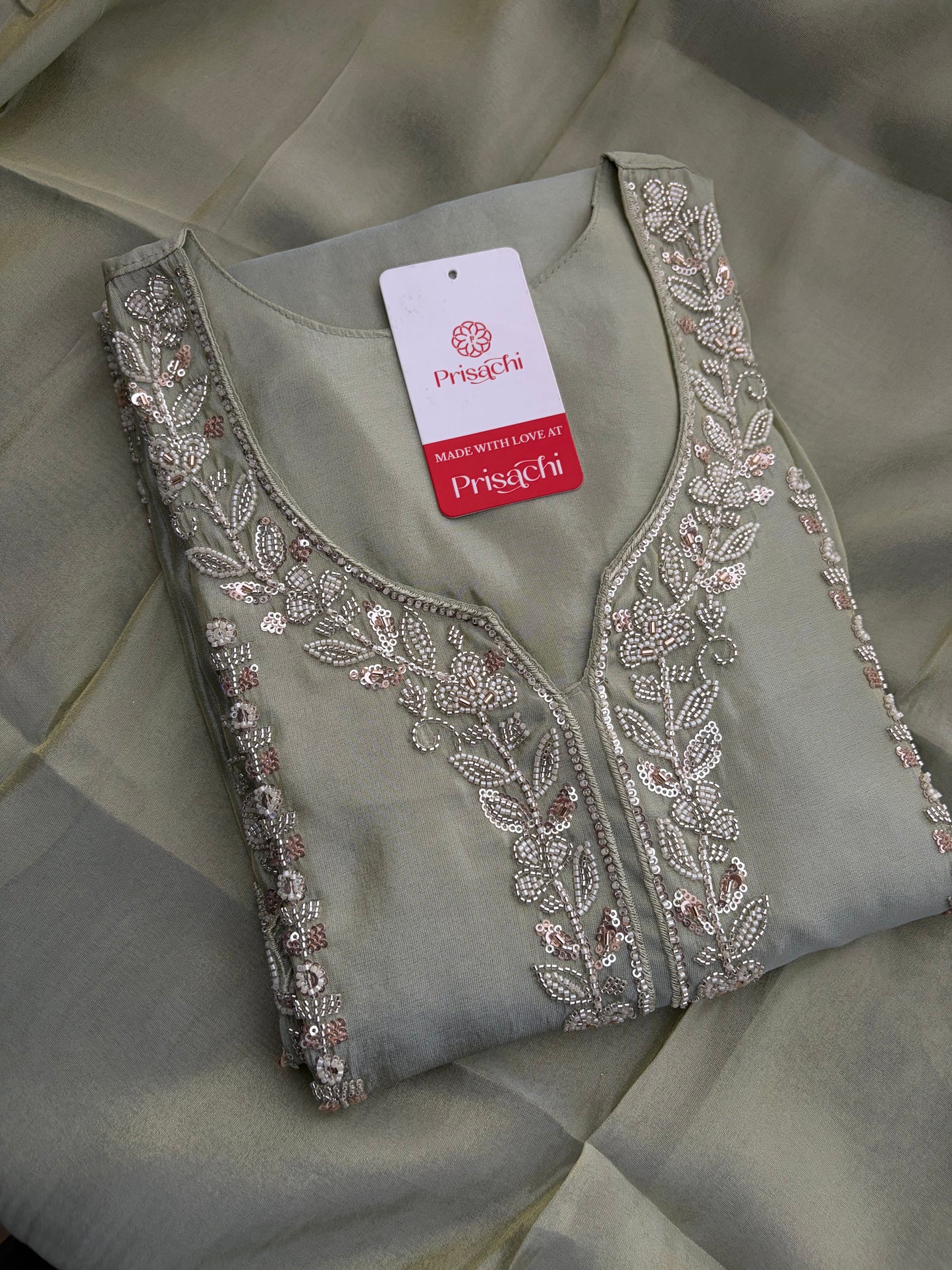 Sage Green Embroidered Kurta Set with Wide-Leg Pants & Dupatta | Festive & Party Wear Ethnic Sharara Set