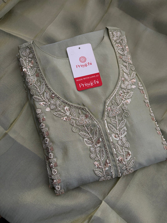 Sage Green Embroidered Kurta Set with Wide-Leg Pants & Dupatta | Festive & Party Wear Ethnic Sharara Set