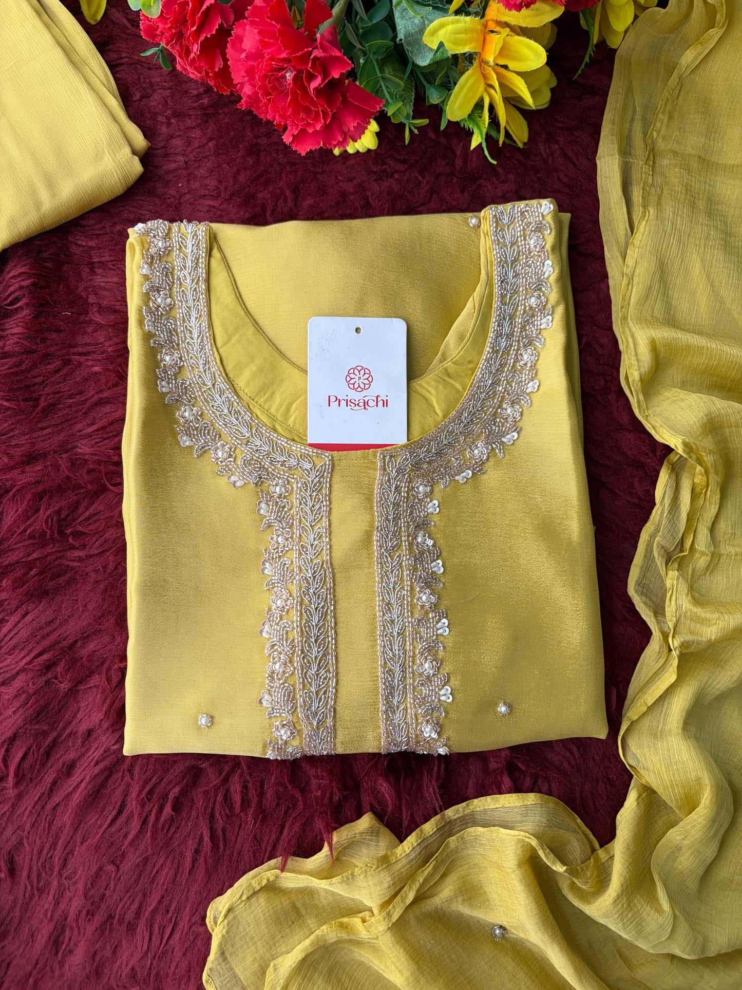 Yellow Embroidered Kurta Set with Palazzo Pants & Dupatta | Festive & Party Wear Ethnic Sharara Set