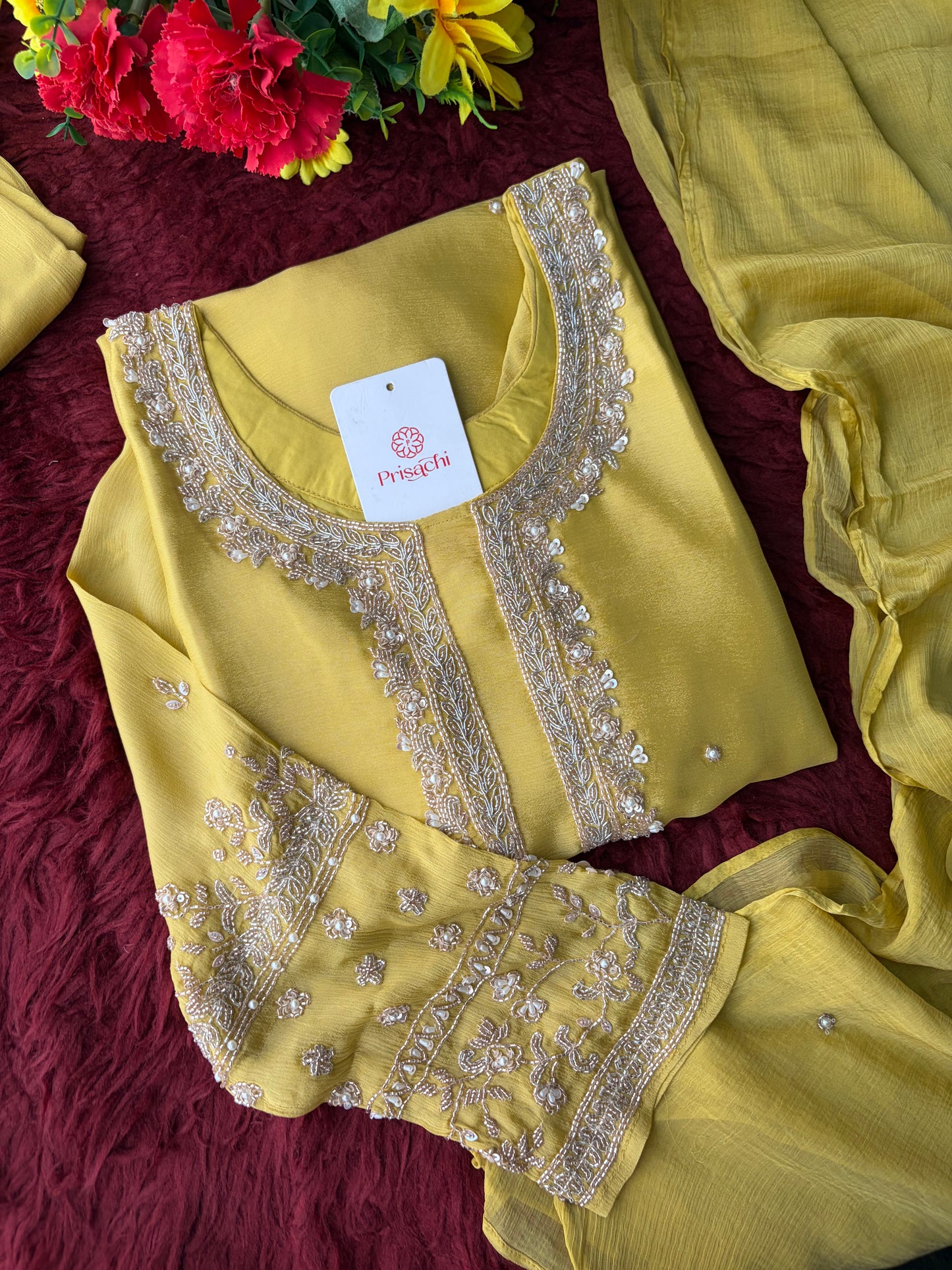 Yellow Embroidered Kurta Set with Palazzo Pants & Dupatta | Festive & Party Wear Ethnic Sharara Set