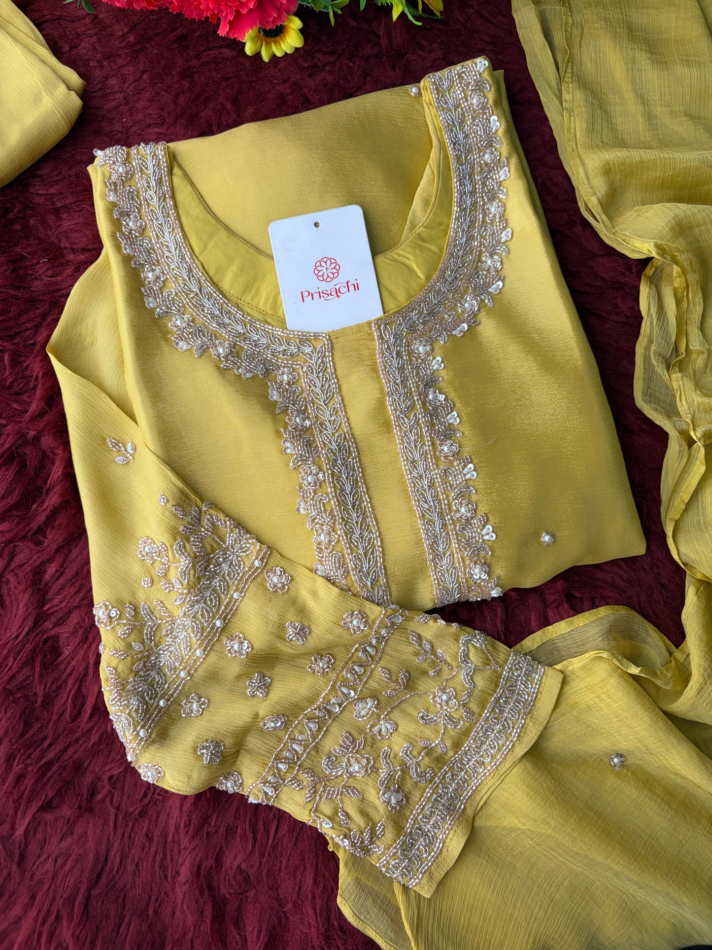Yellow Embroidered Kurta Set with Palazzo Pants & Dupatta | Festive & Party Wear Ethnic Sharara Set