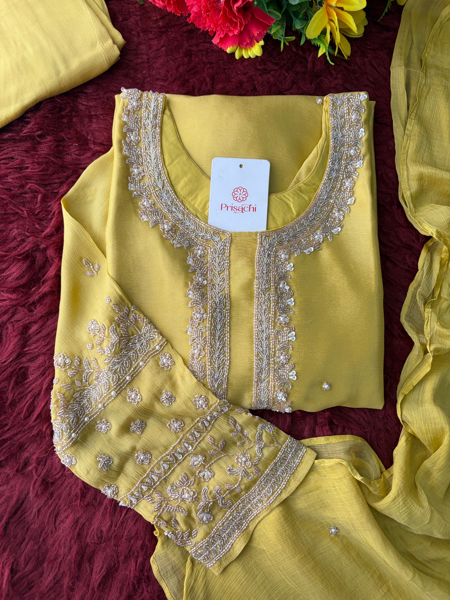Yellow Embroidered Kurta Set with Palazzo Pants & Dupatta | Festive & Party Wear Ethnic Sharara Set