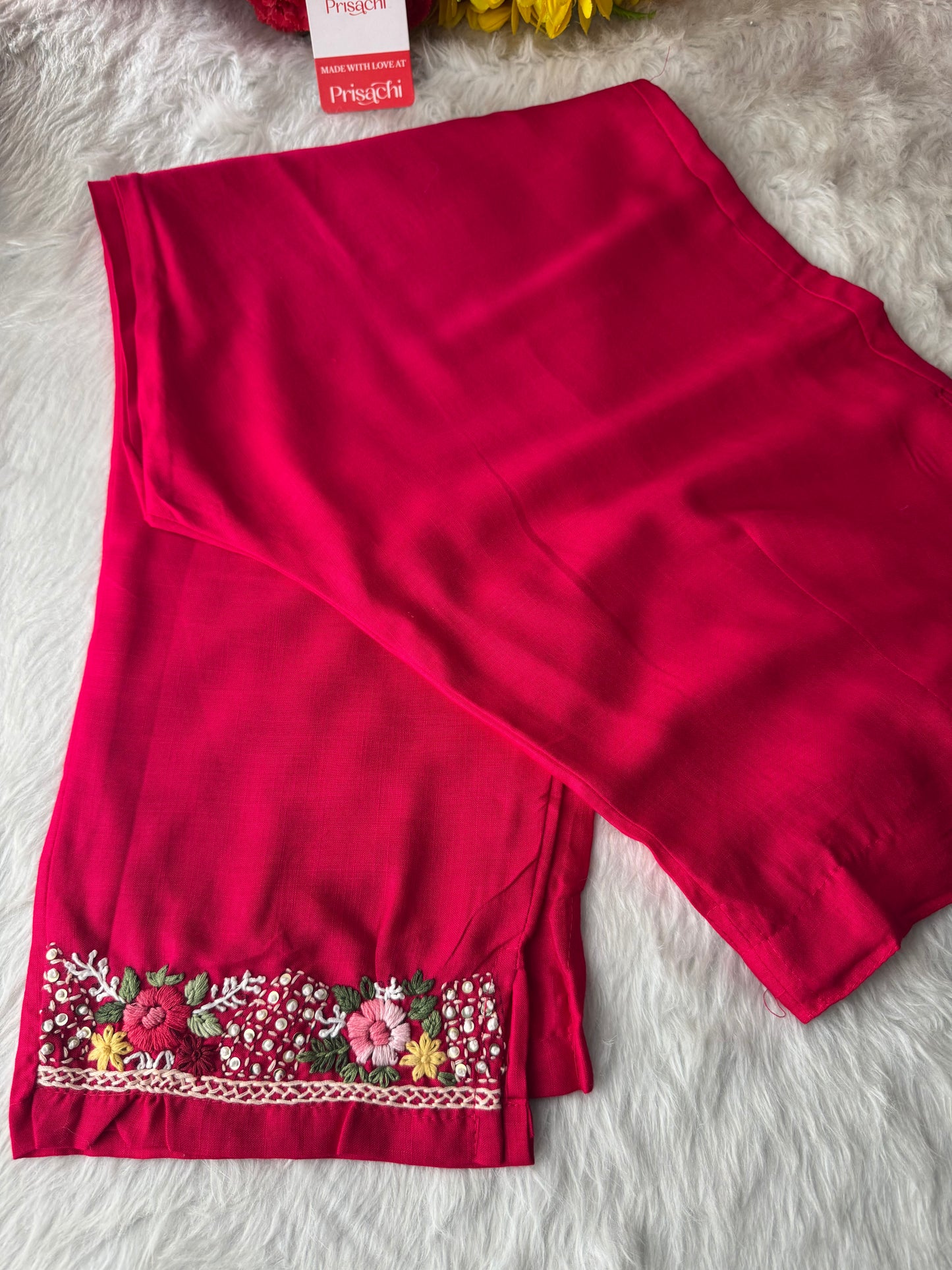 Dark Pink Thread Embroidered Kurti Pant Co-ord Set | Ethnic Office & Daily Wear - Prisachi Official