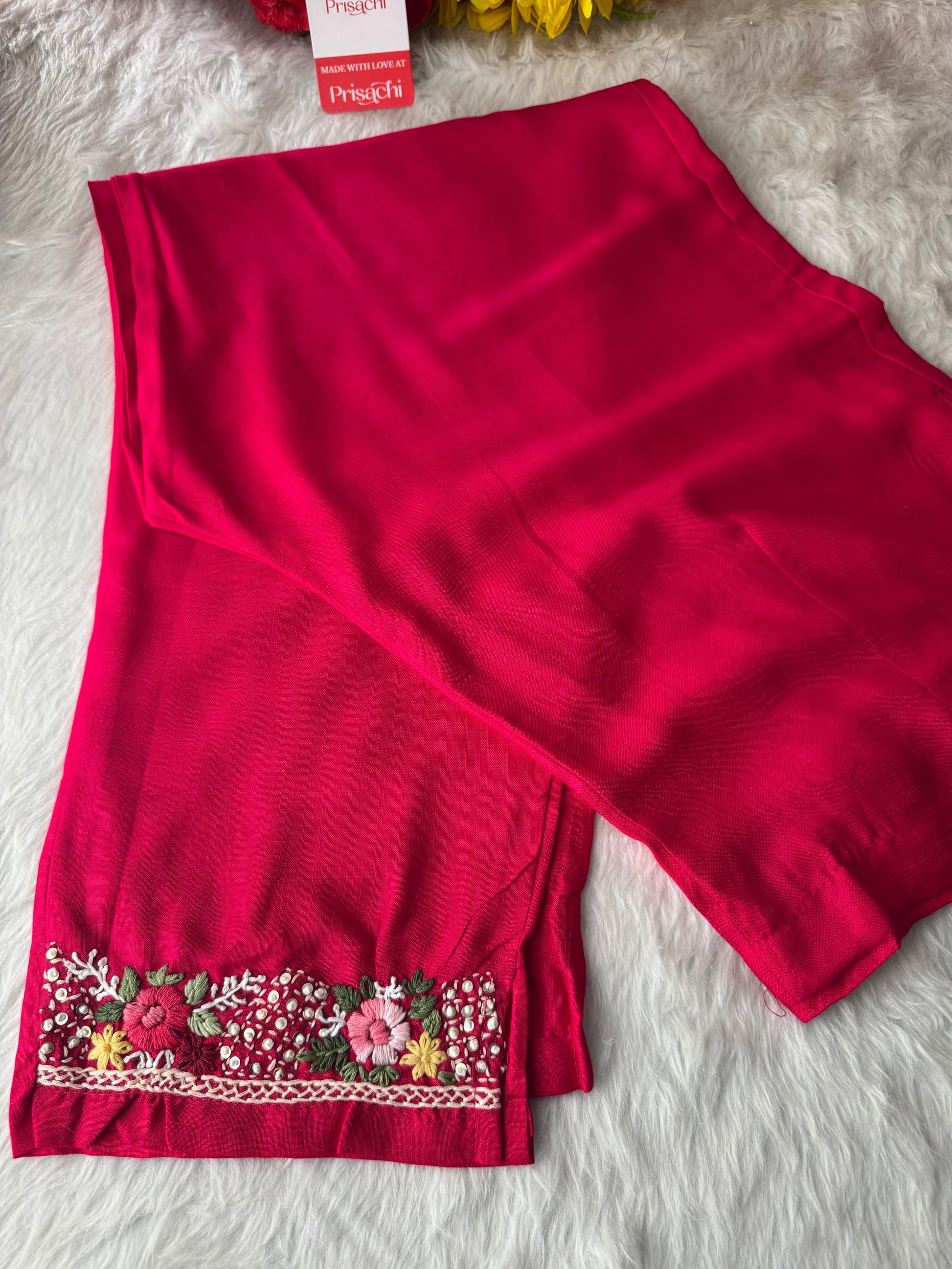 Dark Pink Thread Embroidered Kurti Pant Co-ord Set | Ethnic Office & Daily Wear - Prisachi Official