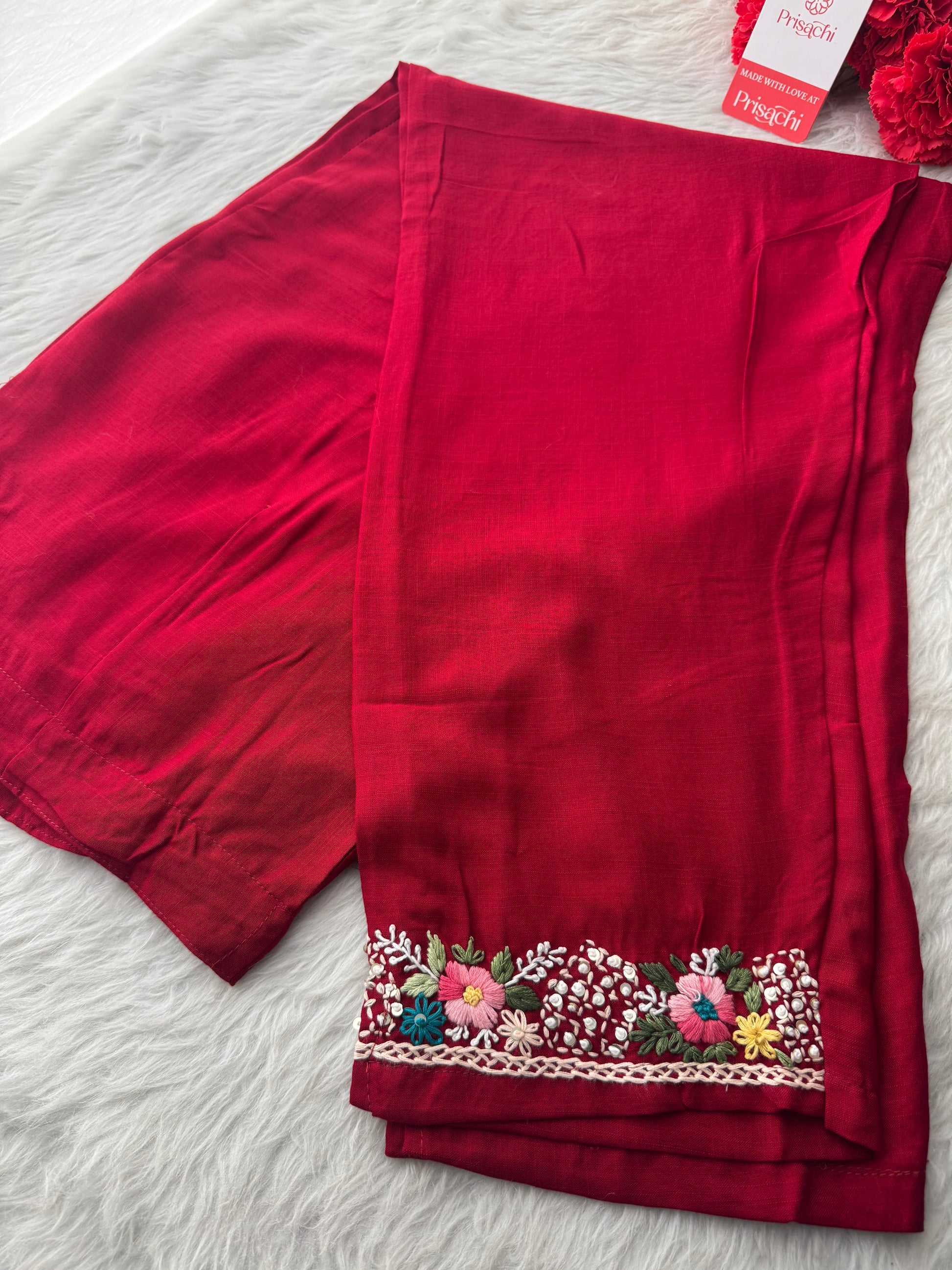 Maroon Thread Embroidered Kurti Pant Co-ord Set | Ethnic Office & Daily Wear - Prisachi Official