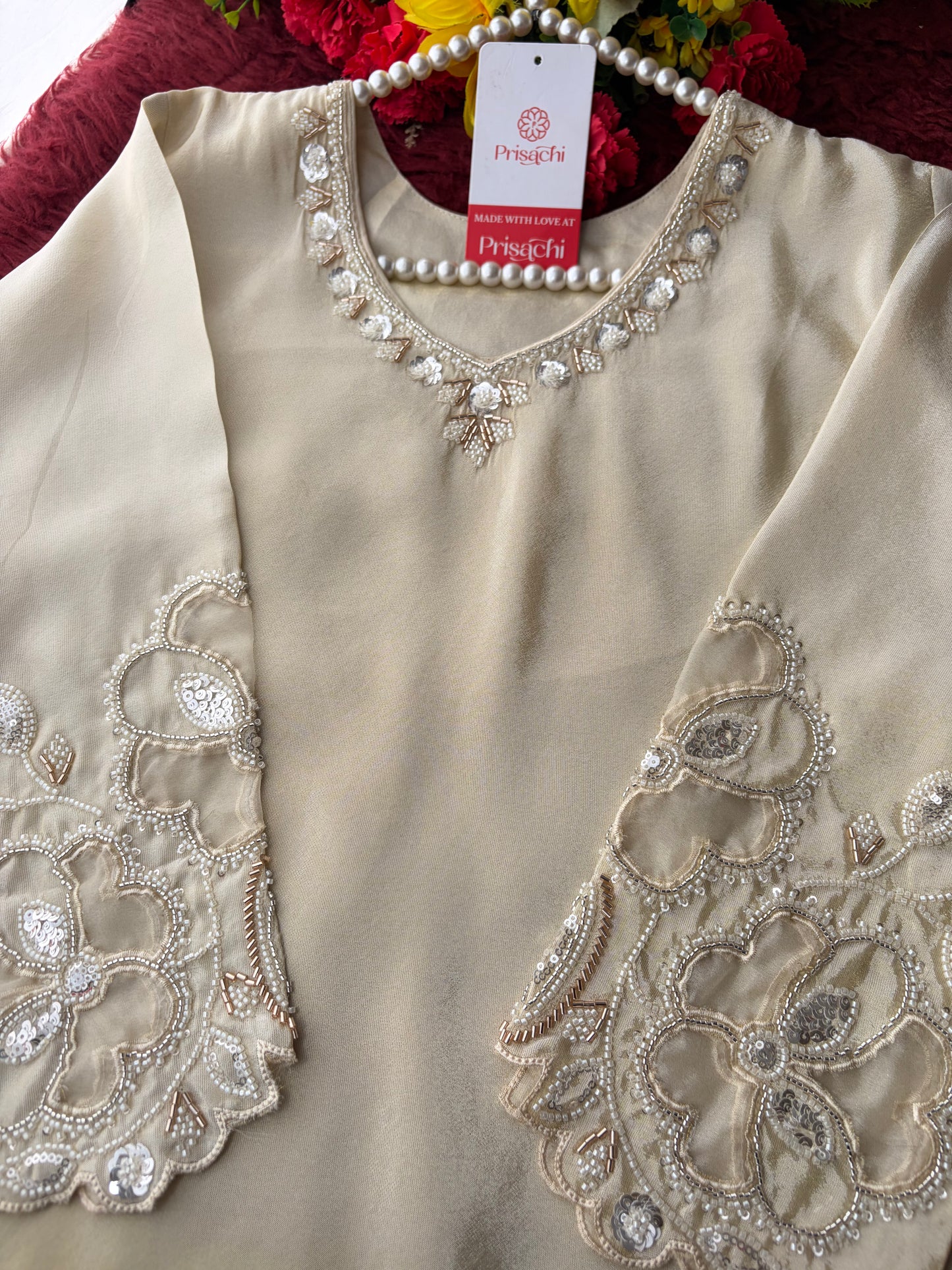 Elegant Gradient Off-White Embroidered Kurta Set with Palazzo | Ethnic Co-Ord Set
