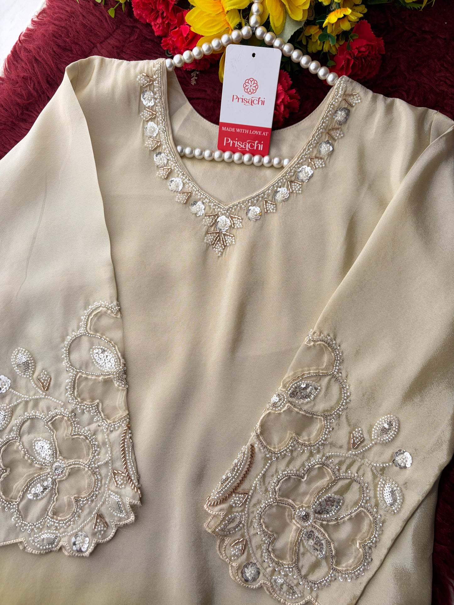 Elegant Gradient Off-White Embroidered Kurta Set with Palazzo | Ethnic Co-Ord Set