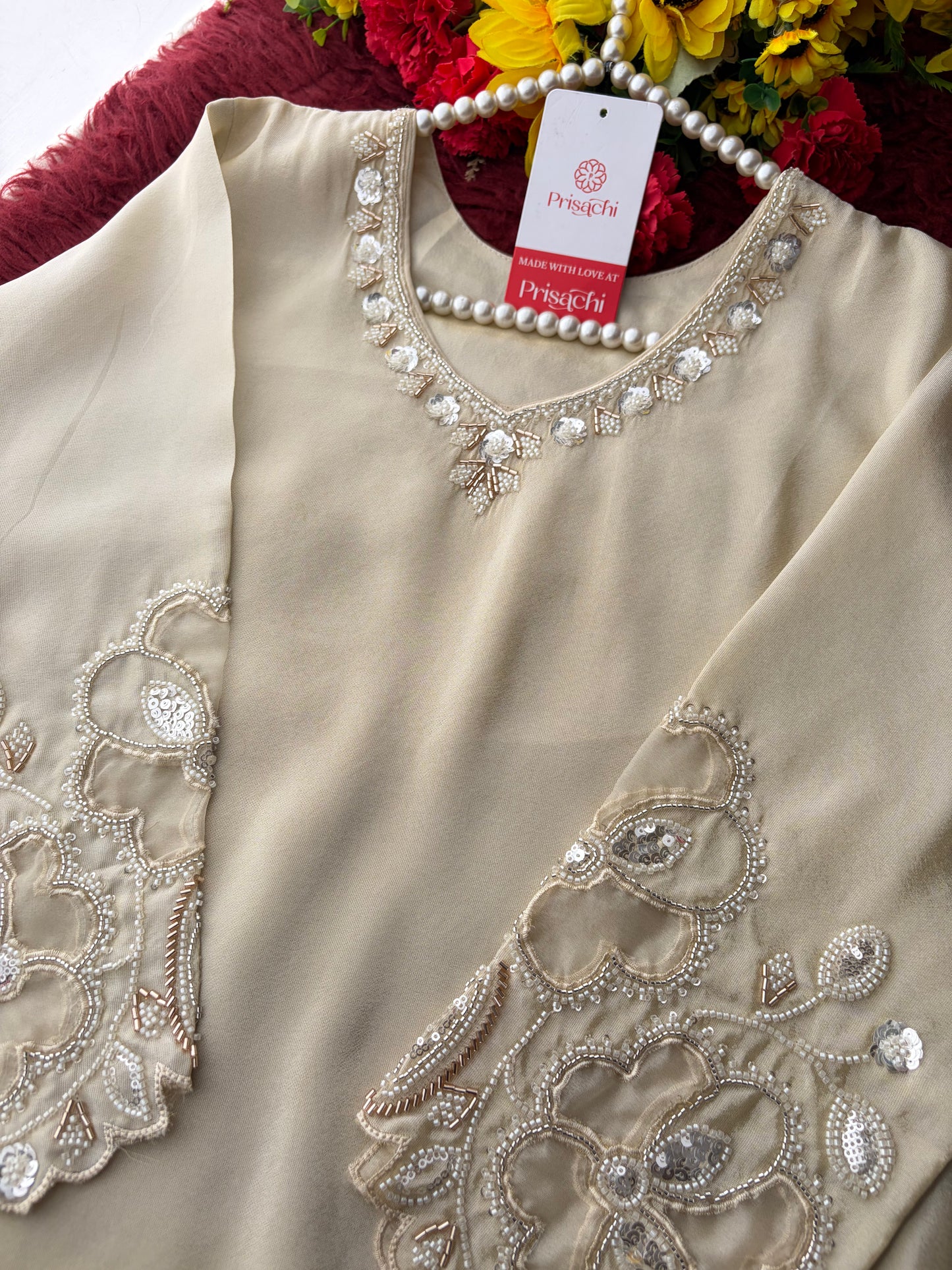 Elegant Gradient Off-White Embroidered Kurta Set with Palazzo | Ethnic Co-Ord Set