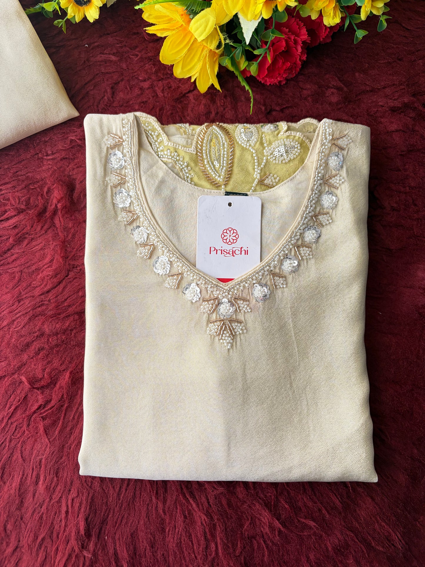 Elegant Gradient Off-White Embroidered Kurta Set with Palazzo | Ethnic Co-Ord Set