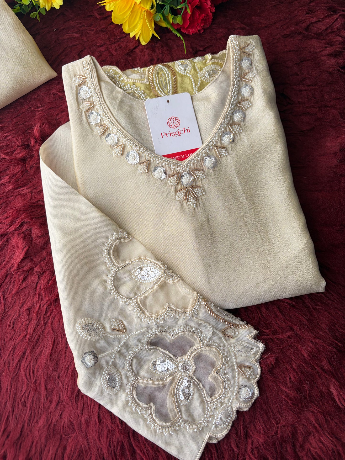 Elegant Gradient Off-White Embroidered Kurta Set with Palazzo | Ethnic Co-Ord Set