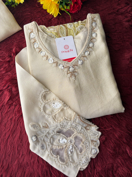 Elegant Gradient Off-White Embroidered Kurta Set with Palazzo | Ethnic Co-Ord Set