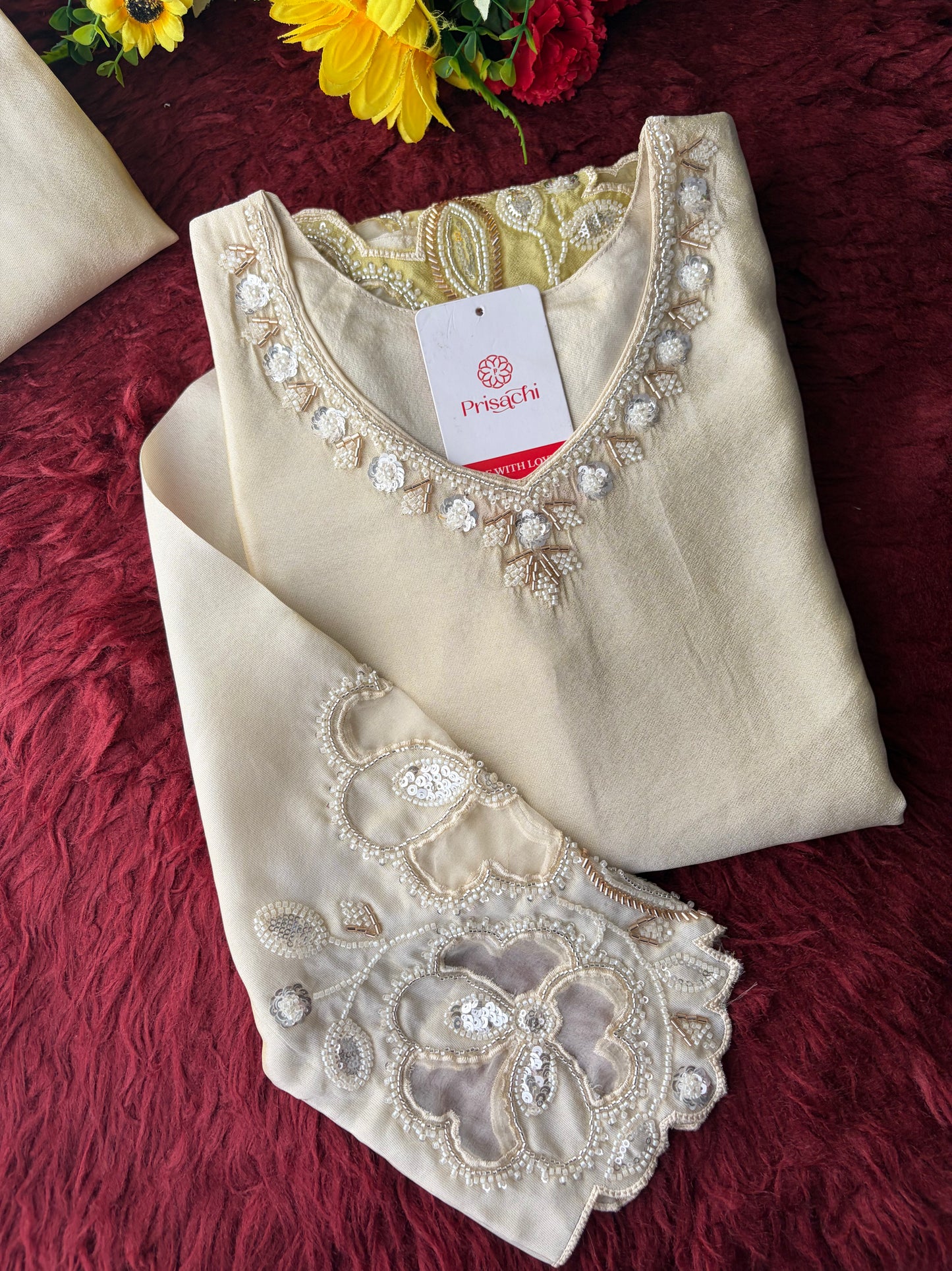 Elegant Gradient Off-White Embroidered Kurta Set with Palazzo | Ethnic Co-Ord Set