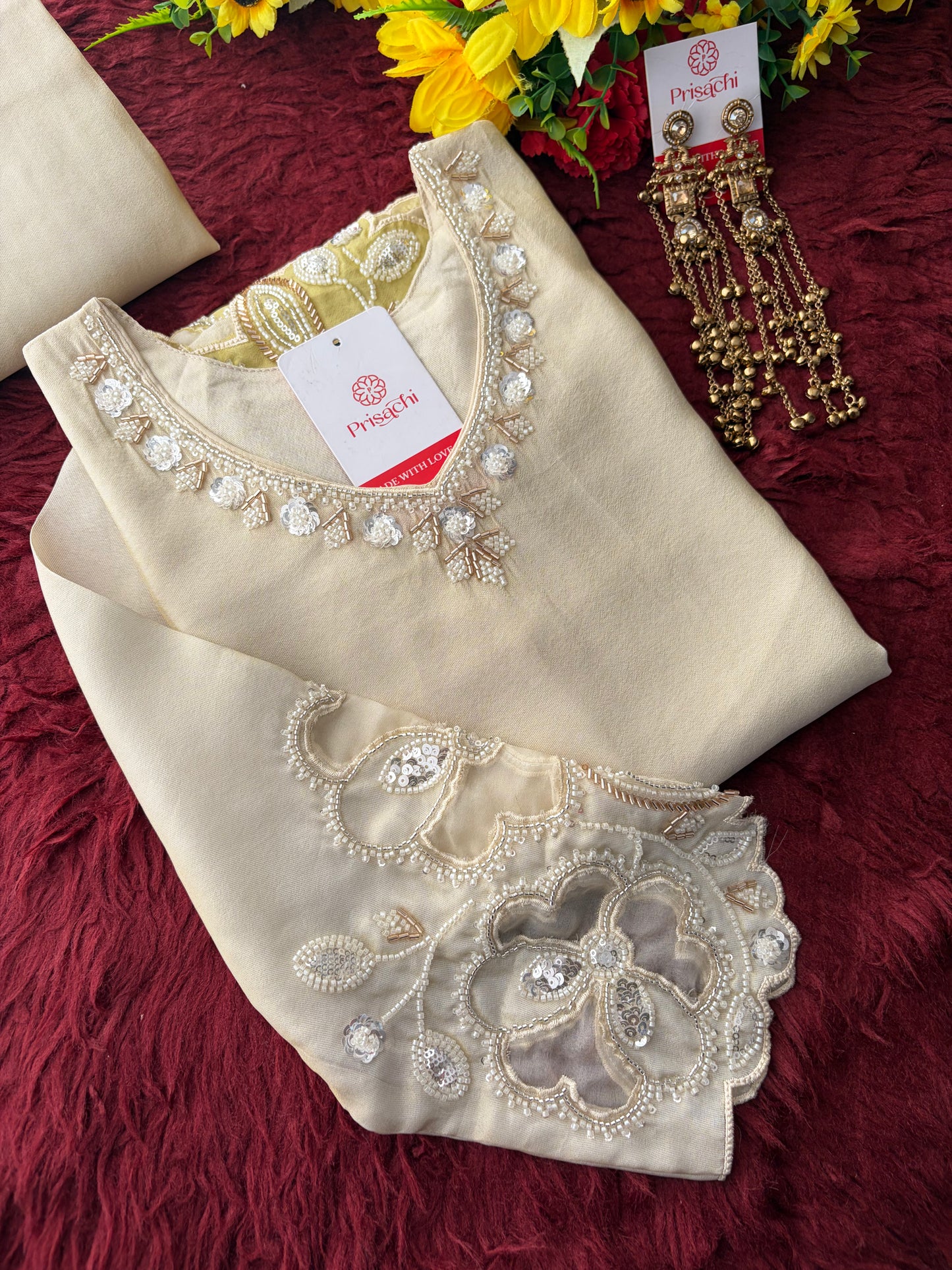 Elegant Gradient Off-White Embroidered Kurta Set with Palazzo | Ethnic Co-Ord Set
