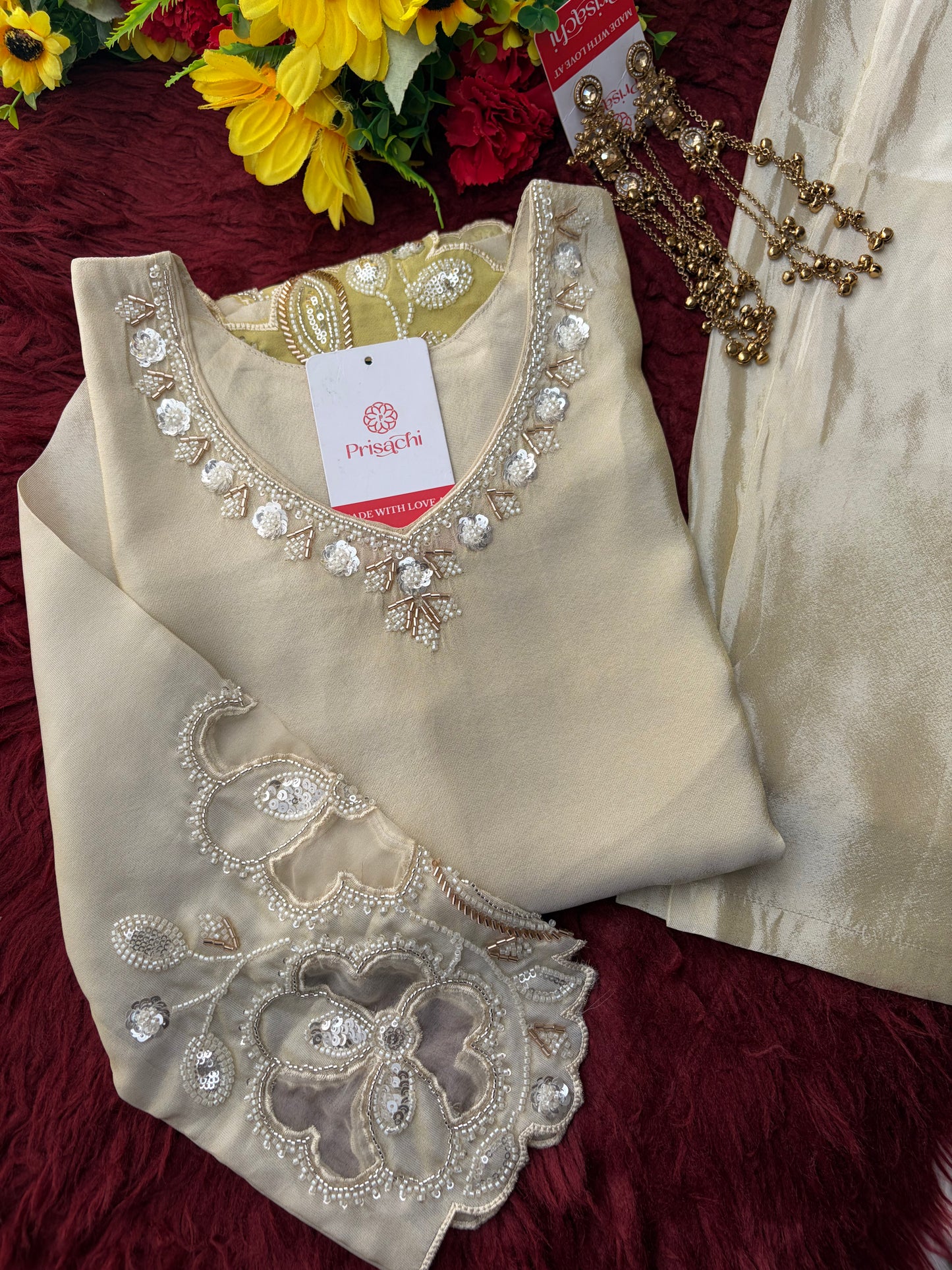 Elegant Gradient Off-White Embroidered Kurta Set with Palazzo | Ethnic Co-Ord Set