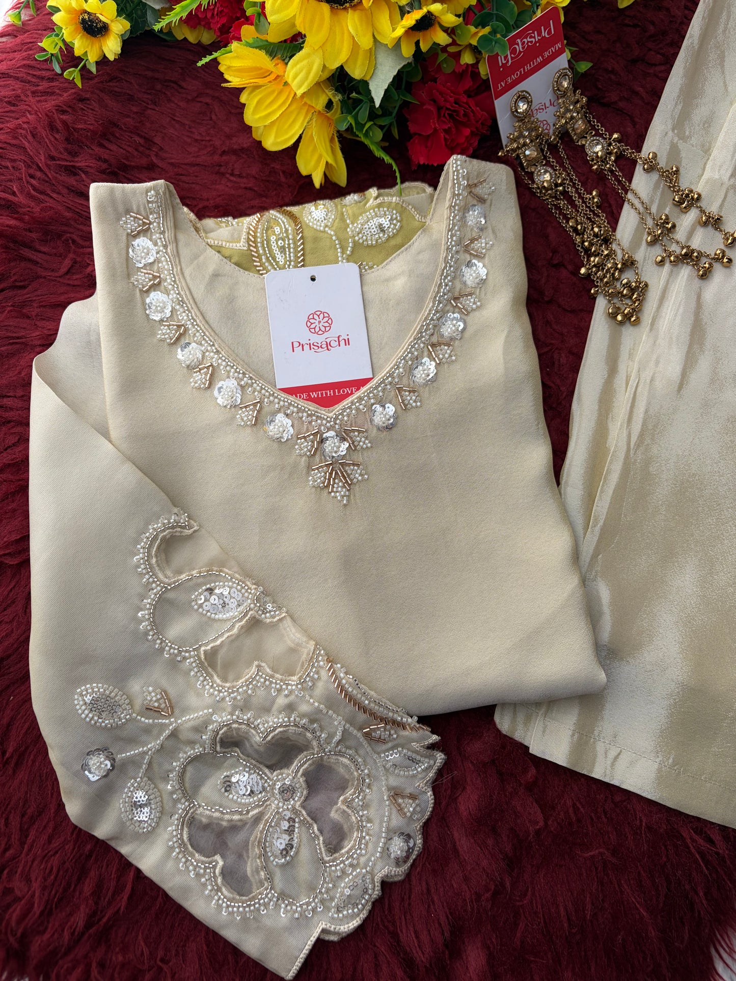 Elegant Gradient Off-White Embroidered Kurta Set with Palazzo | Ethnic Co-Ord Set