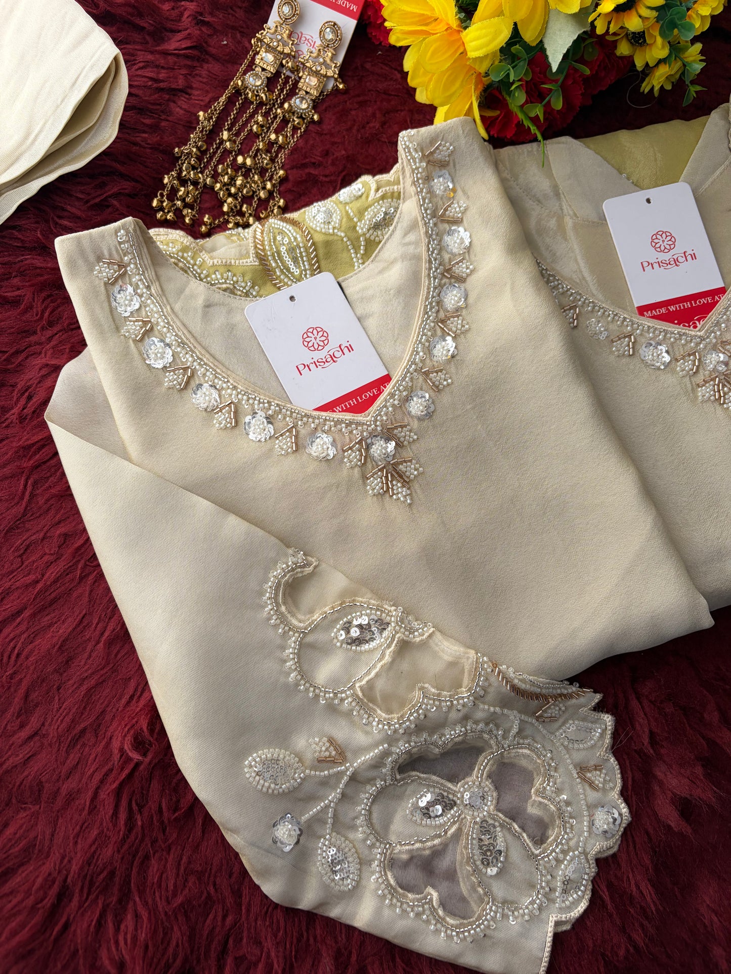 Elegant Gradient Off-White Embroidered Kurta Set with Palazzo | Ethnic Co-Ord Set
