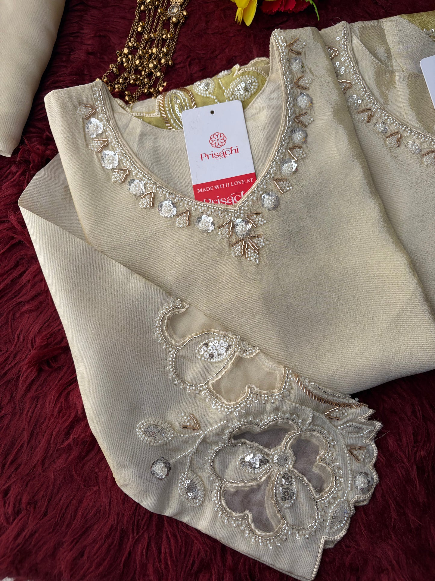 Elegant Gradient Off-White Embroidered Kurta Set with Palazzo | Ethnic Co-Ord Set