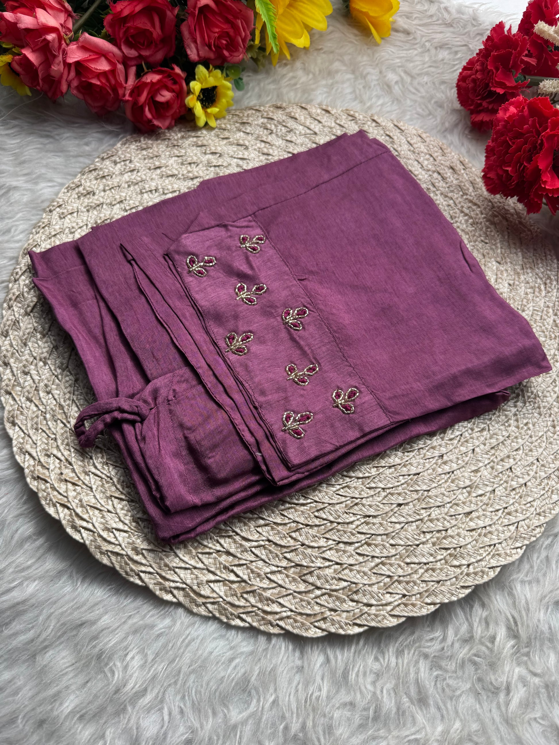 Mauve Embroidered Ethnic Kurta Set with Pants & Dupatta - Prisachi Official
