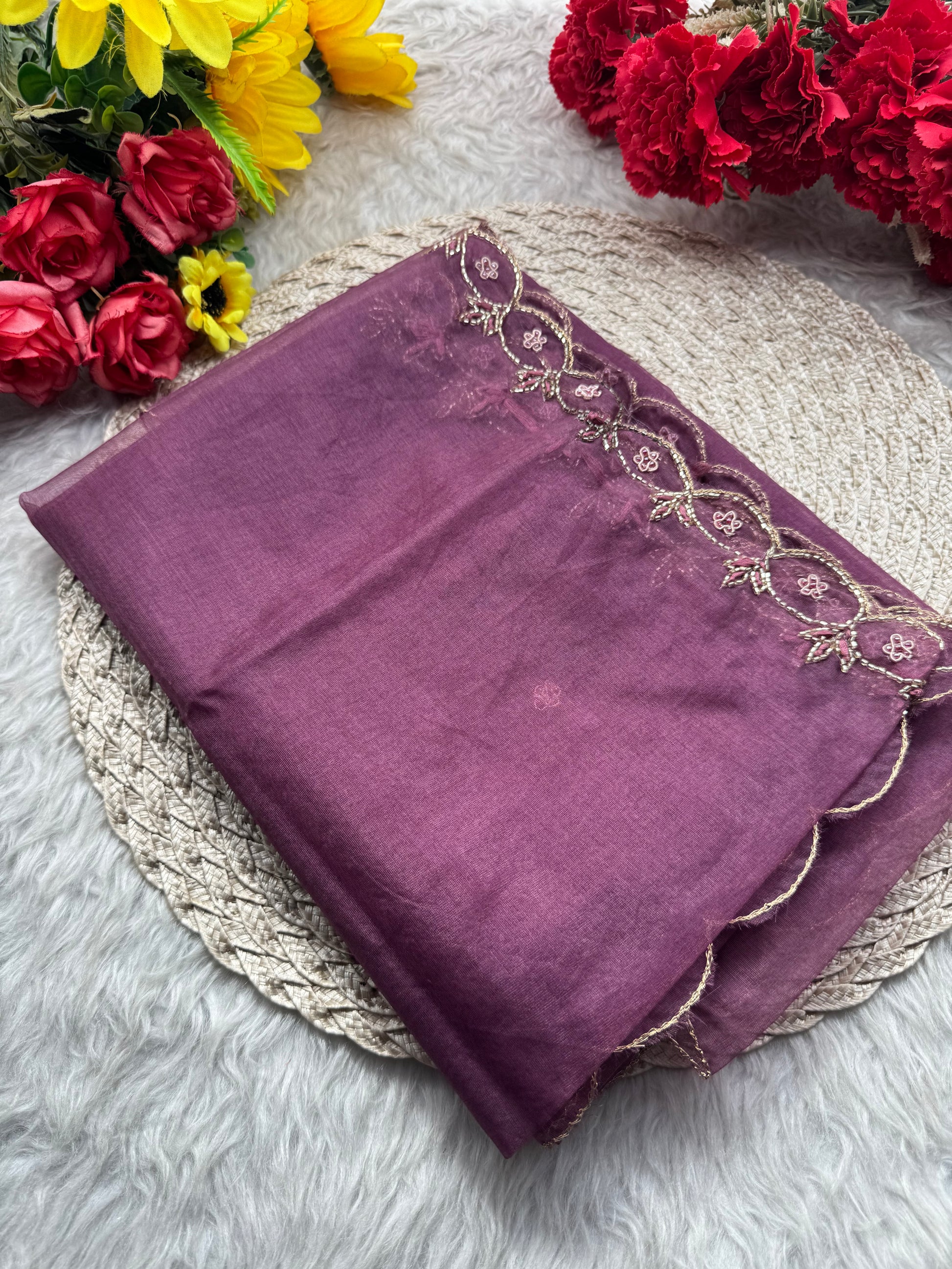 Mauve Embroidered Ethnic Kurta Set with Pants & Dupatta - Prisachi Official