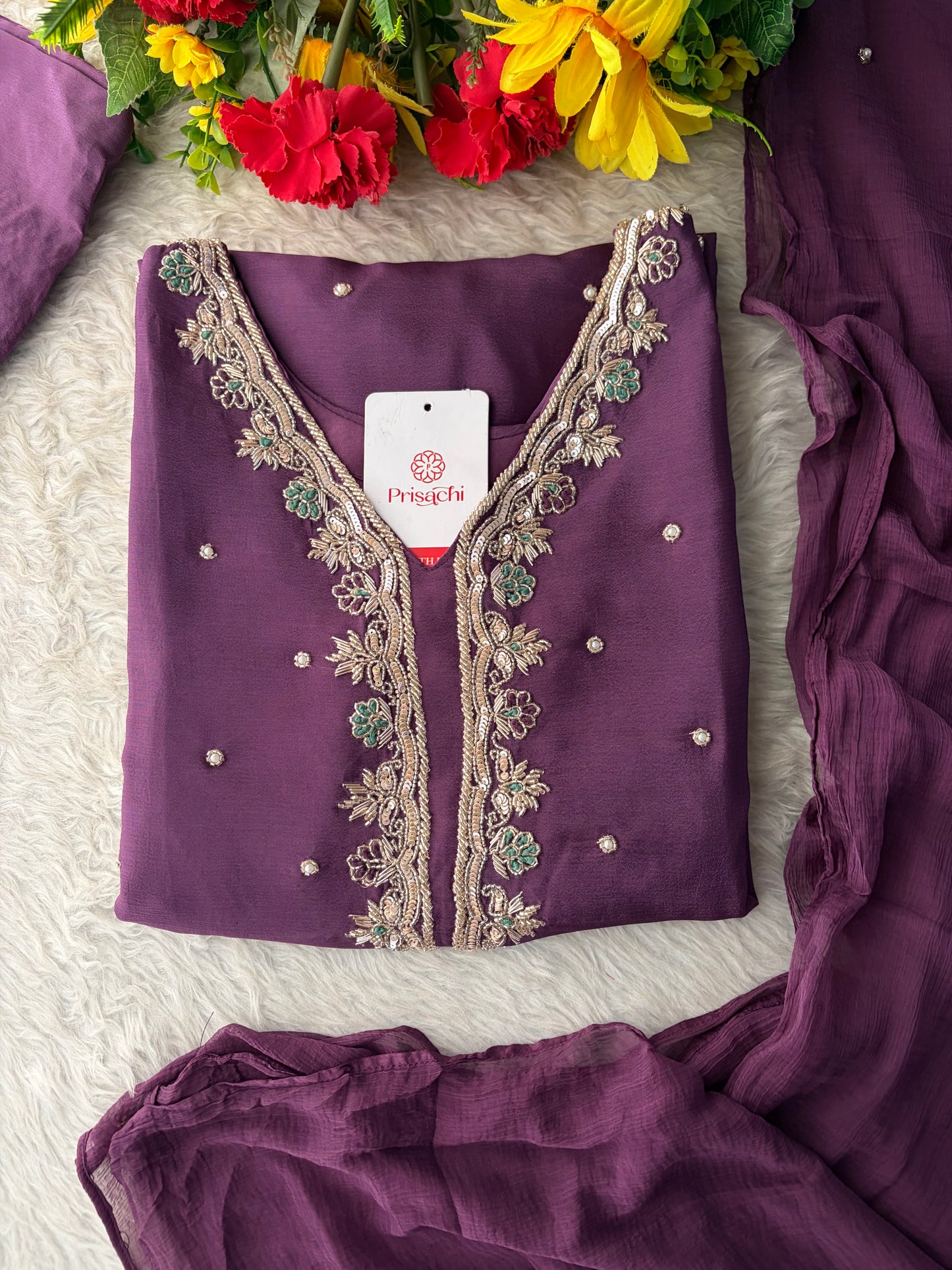 Purple Embroidered Kurta Set with Palazzo Pants & Dupatta | Festive & Party Wear Ethnic Sharara Set