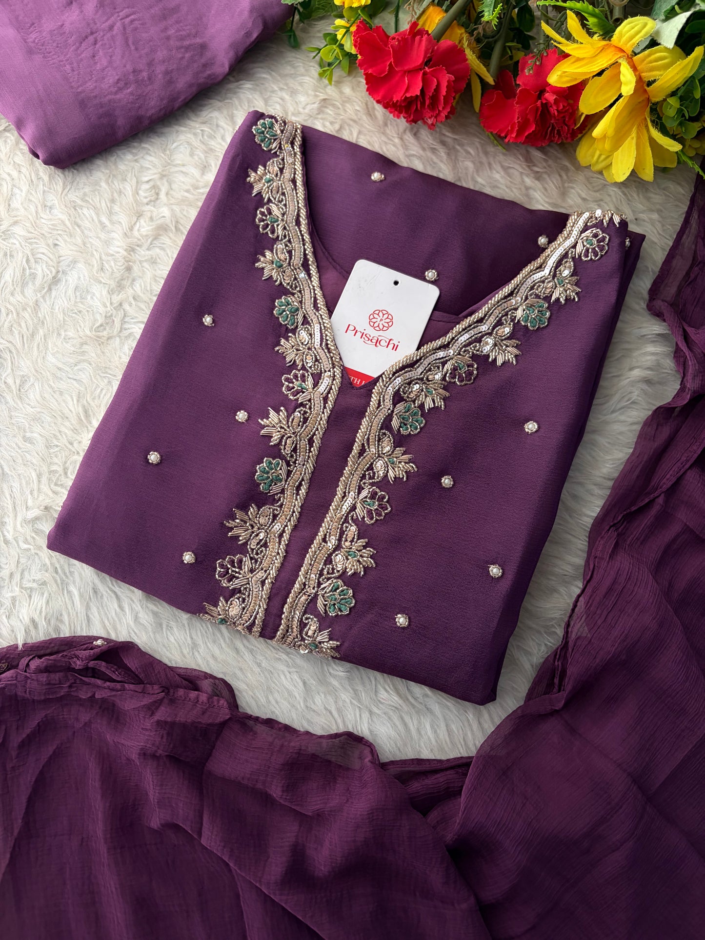 Purple Embroidered Kurta Set with Palazzo Pants & Dupatta | Festive & Party Wear Ethnic Sharara Set