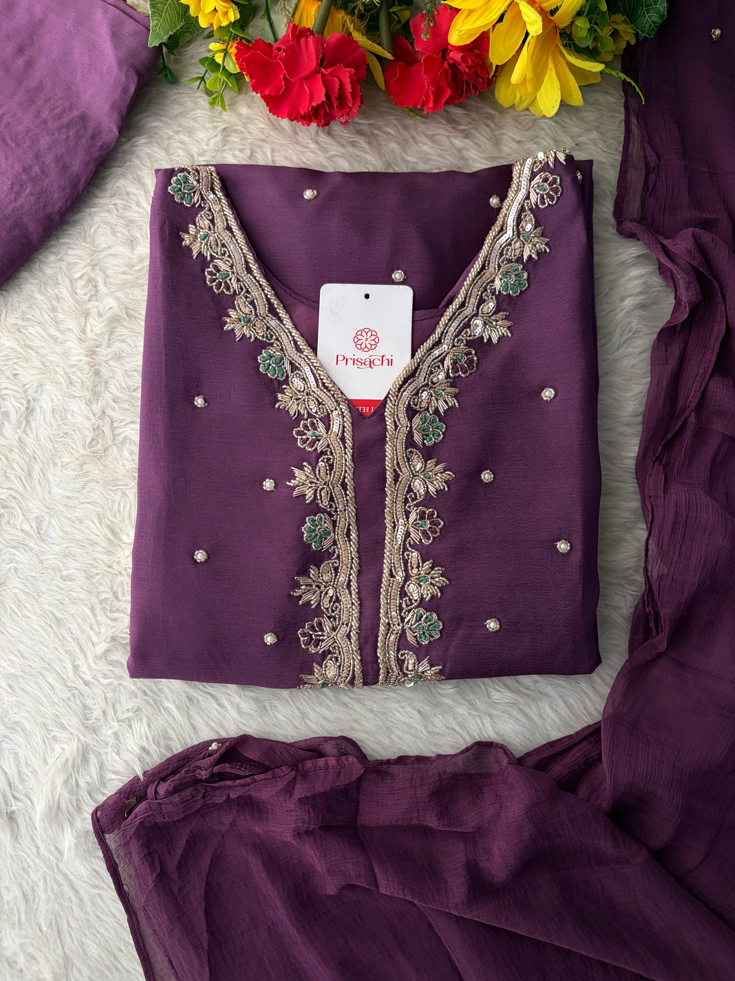Purple Embroidered Kurta Set with Palazzo Pants & Dupatta | Festive & Party Wear Ethnic Sharara Set