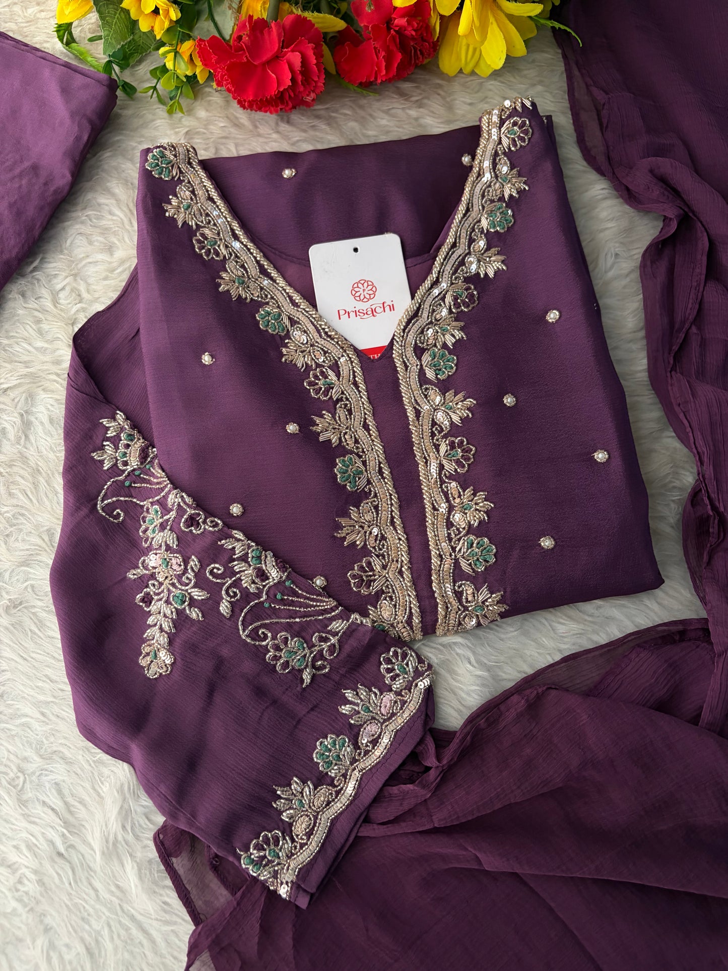 Purple Embroidered Kurta Set with Palazzo Pants & Dupatta | Festive & Party Wear Ethnic Sharara Set