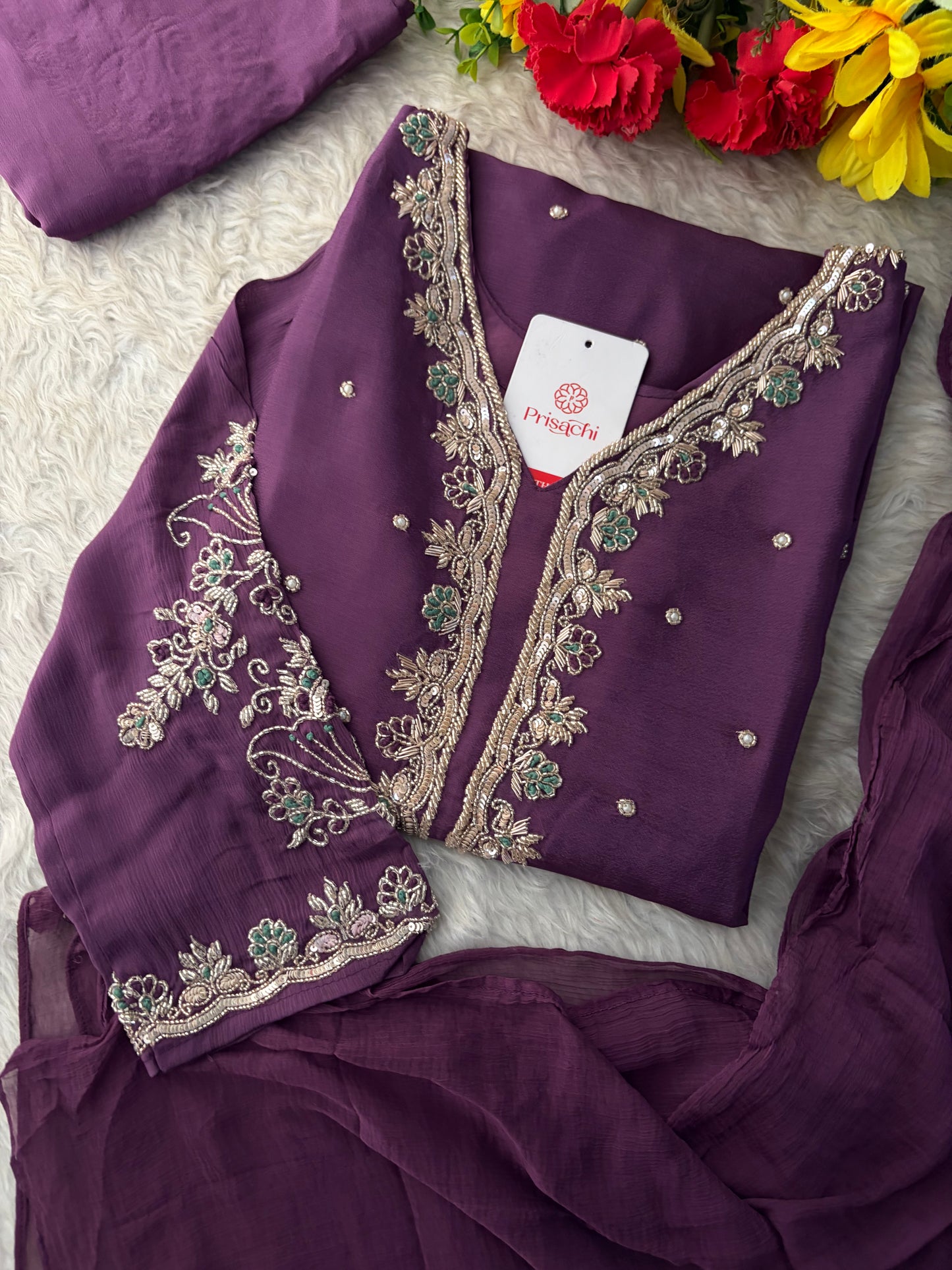 Purple Embroidered Kurta Set with Palazzo Pants & Dupatta | Festive & Party Wear Ethnic Sharara Set