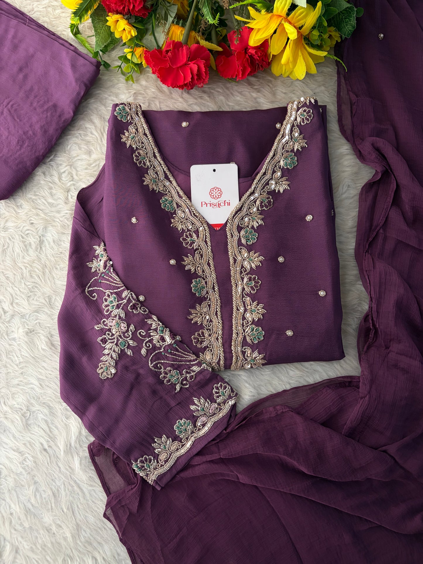 Purple Embroidered Kurta Set with Palazzo Pants & Dupatta | Festive & Party Wear Ethnic Sharara Set