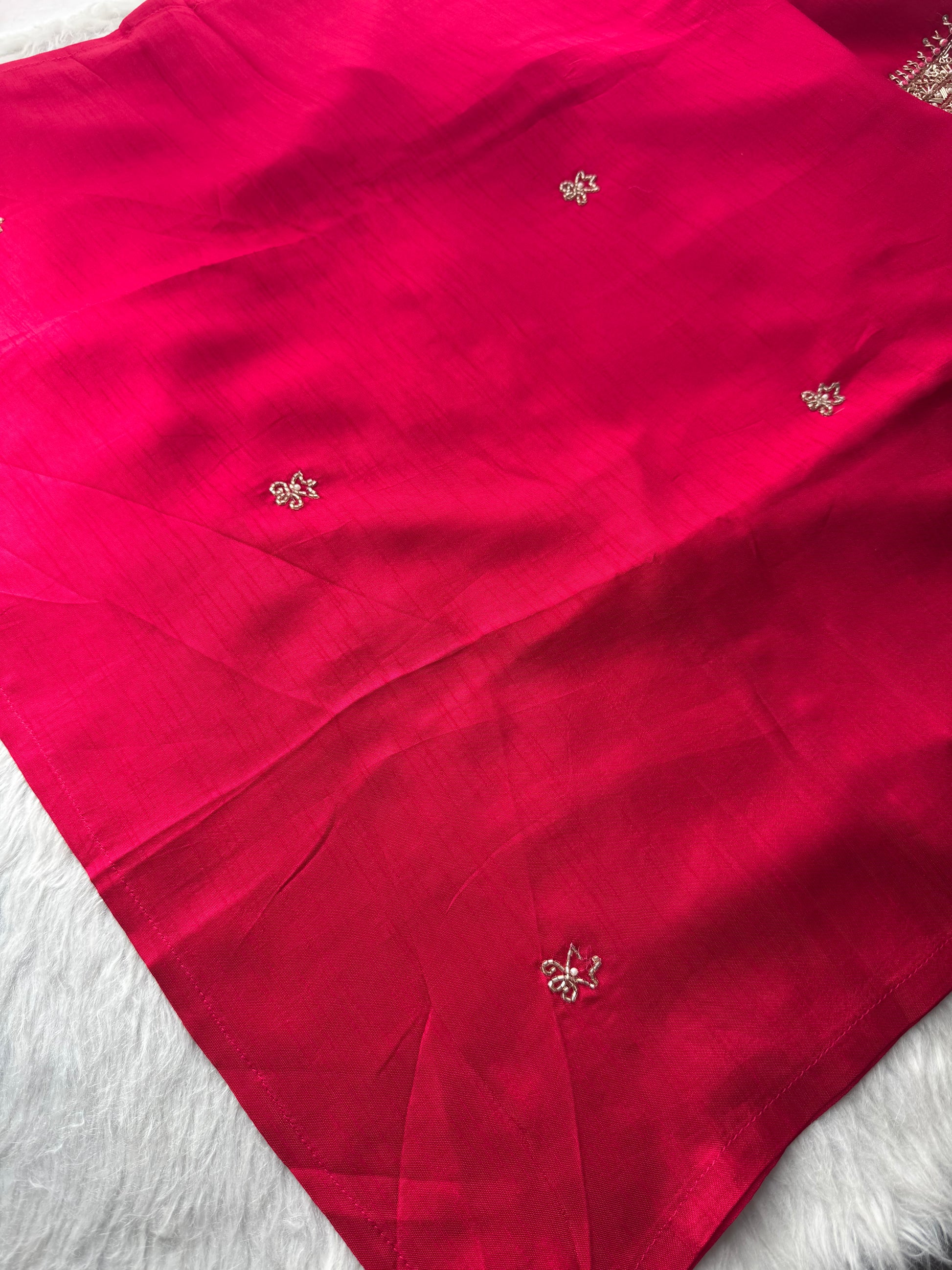 Pink Embroidered Ethnic Kurta Set for Women with Banarasi Dupatta & Pants - Prisachi Official