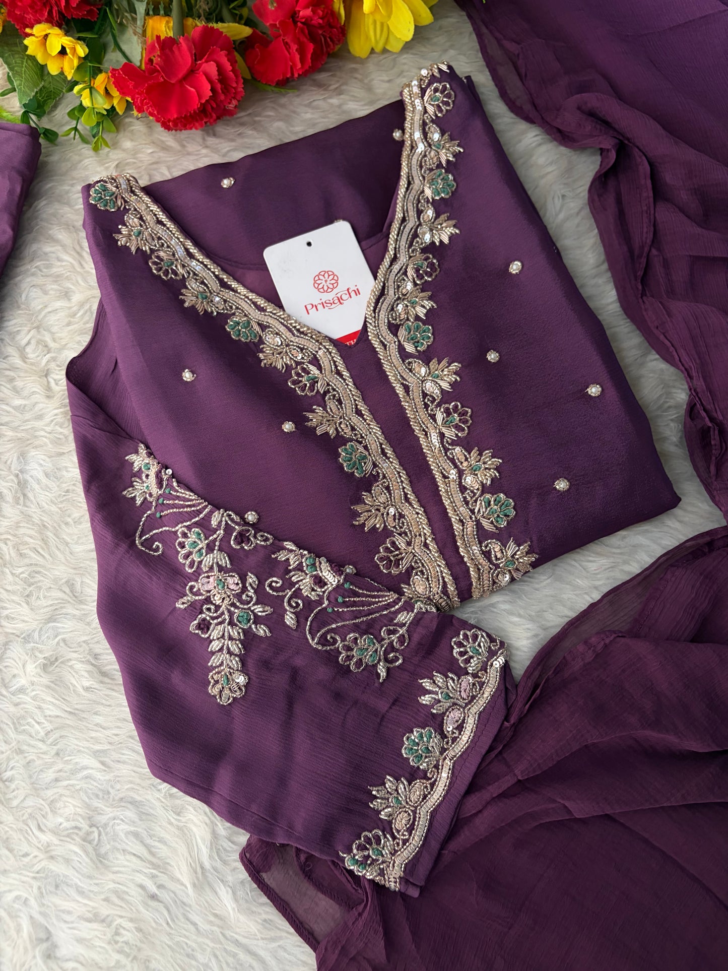 Purple Embroidered Kurta Set with Palazzo Pants & Dupatta | Festive & Party Wear Ethnic Sharara Set